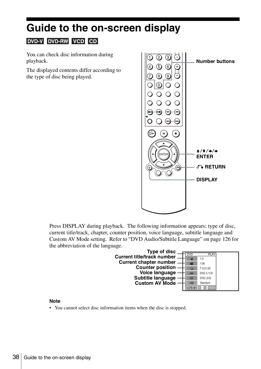 Sony SLV-D360P, SLV-D560P operating instructions Guide to the on-screen display, You can check disc information during 