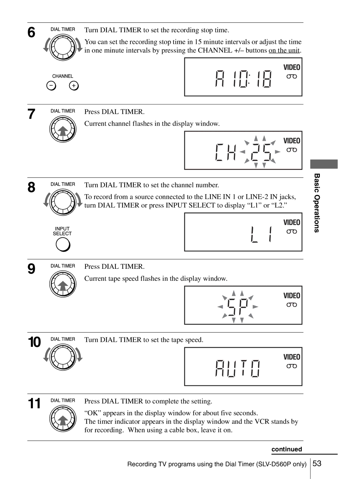 Sony SLV-D560P, SLV-D360P operating instructions Basic Operations 