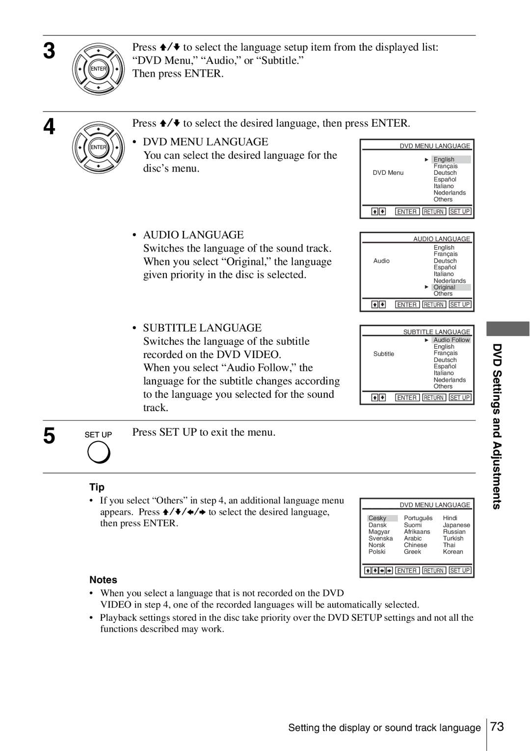 Sony SLV-D560P, SLV-D360P operating instructions DVD Menu Language, You can select the desired language for the disc’s menu 