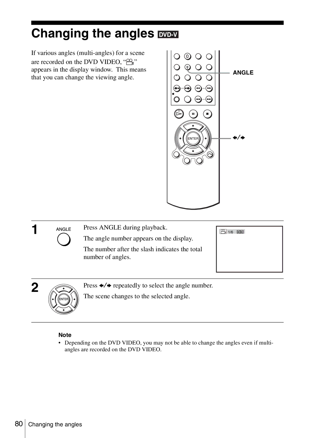 Sony SLV-D360P, SLV-D560P operating instructions Changing the angles, Press Angle during playback 