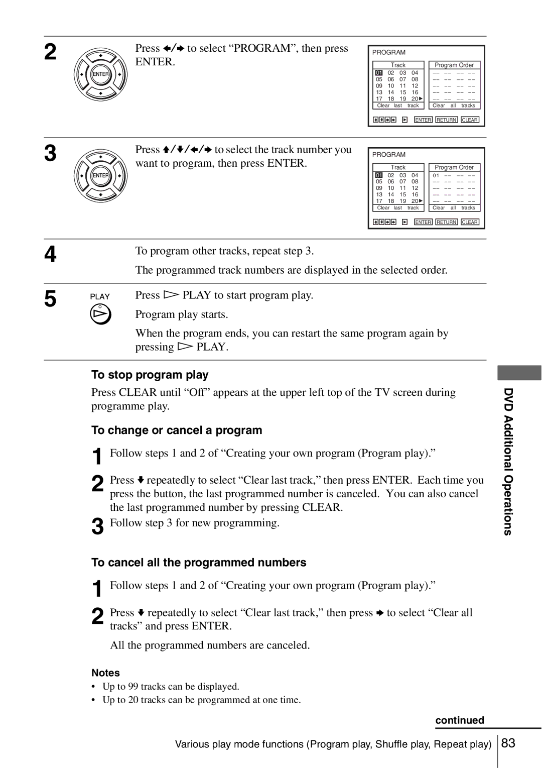 Sony SLV-D560P, SLV-D360P Press B/b to select PROGRAM, then press, To stop program play, To change or cancel a program 