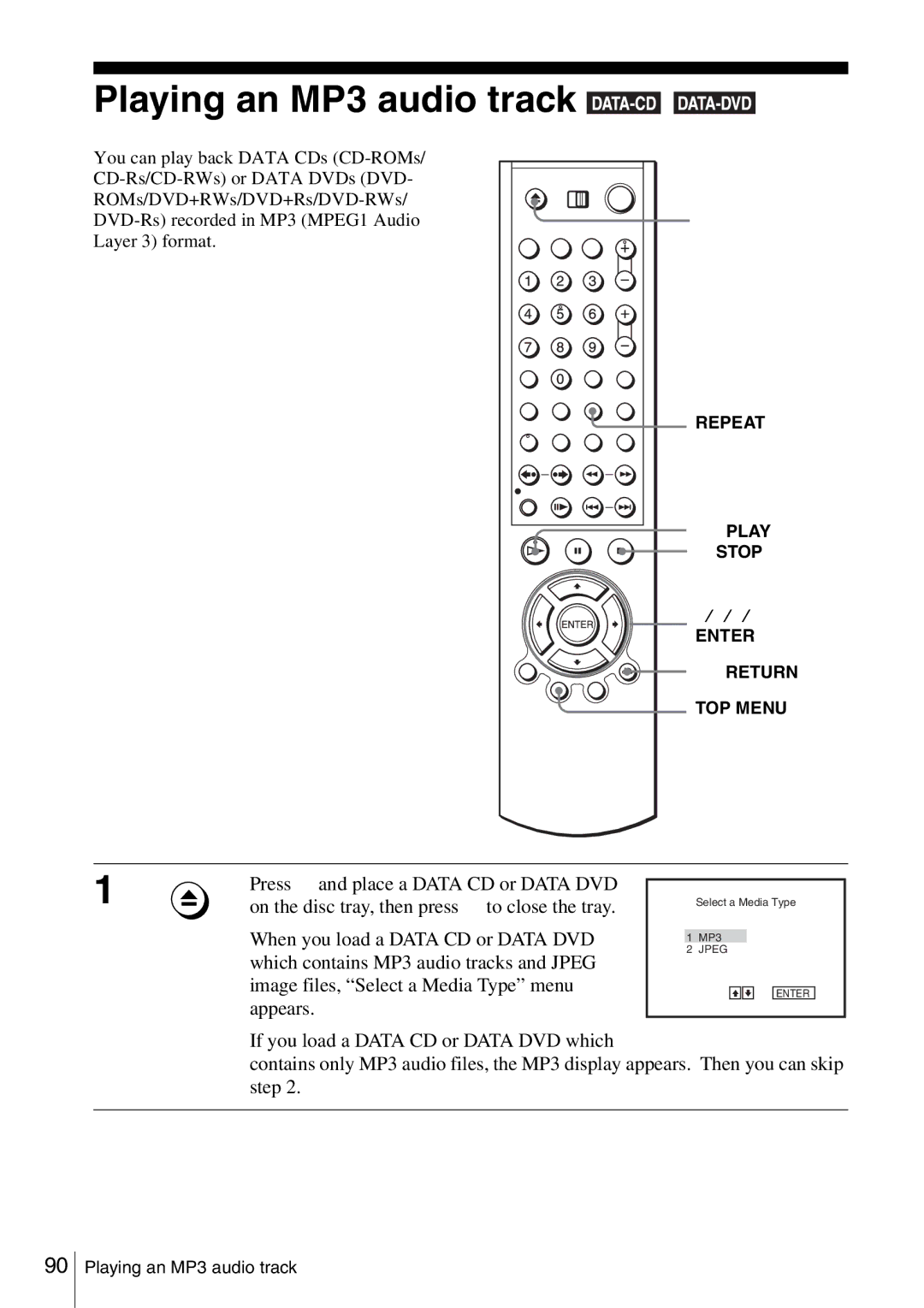 Sony SLV-D360P, SLV-D560P operating instructions Playing an MP3 audio track, Stop 