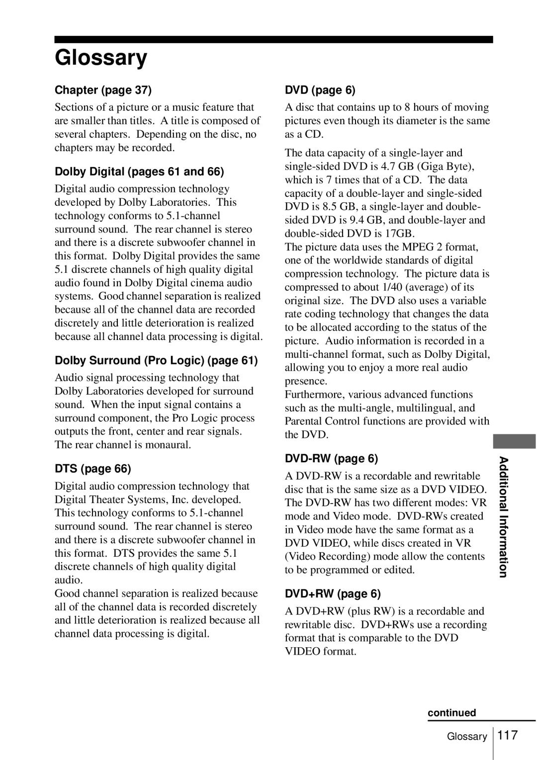 Sony SLV-D550P, D350P operating instructions Glossary 