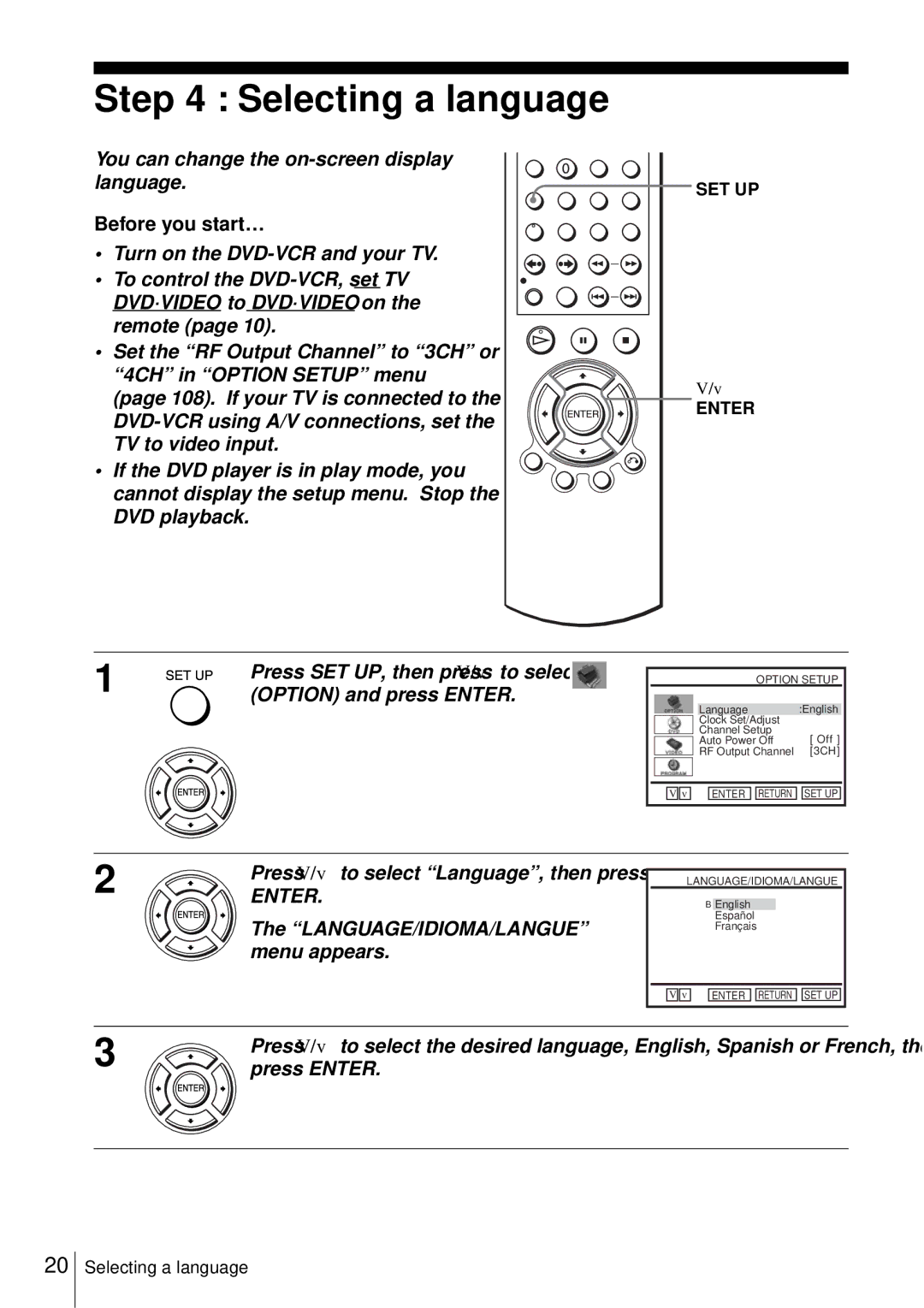 Sony D350P, SLV-D550P operating instructions Selecting a language, Before you start… 