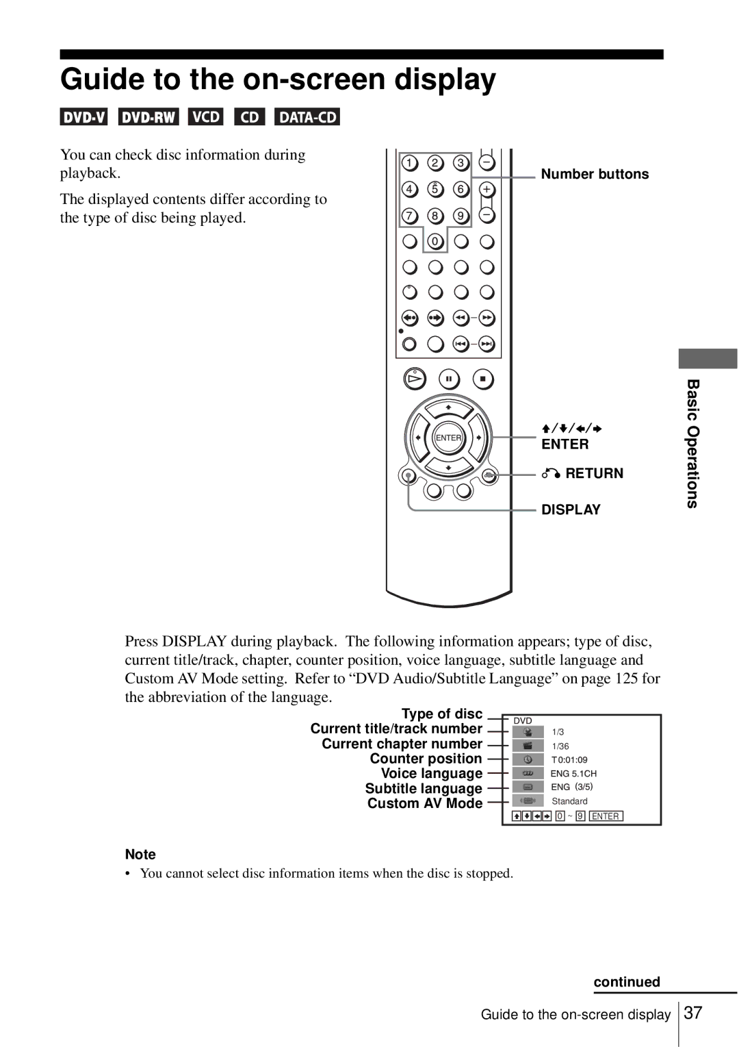 Sony SLV-D550P, D350P operating instructions Guide to the on-screen display, You can check disc information during 