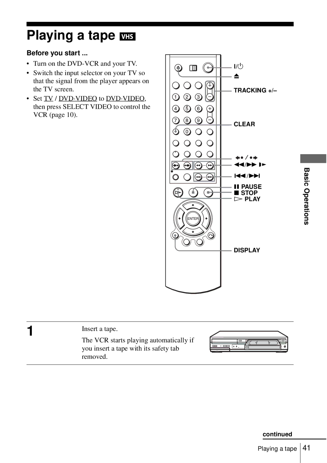 Sony SLV-D550P, D350P operating instructions Playing a tape, Insert a tape 