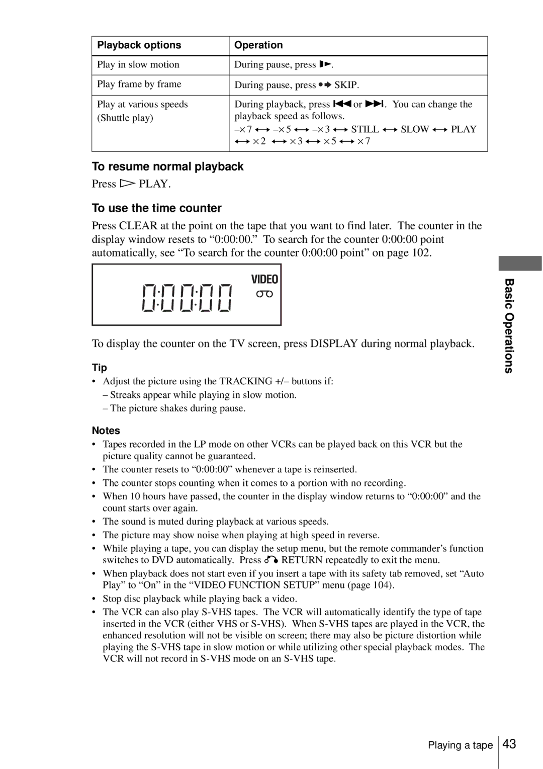 Sony SLV-D550P, D350P operating instructions To resume normal playback, To use the time counter 