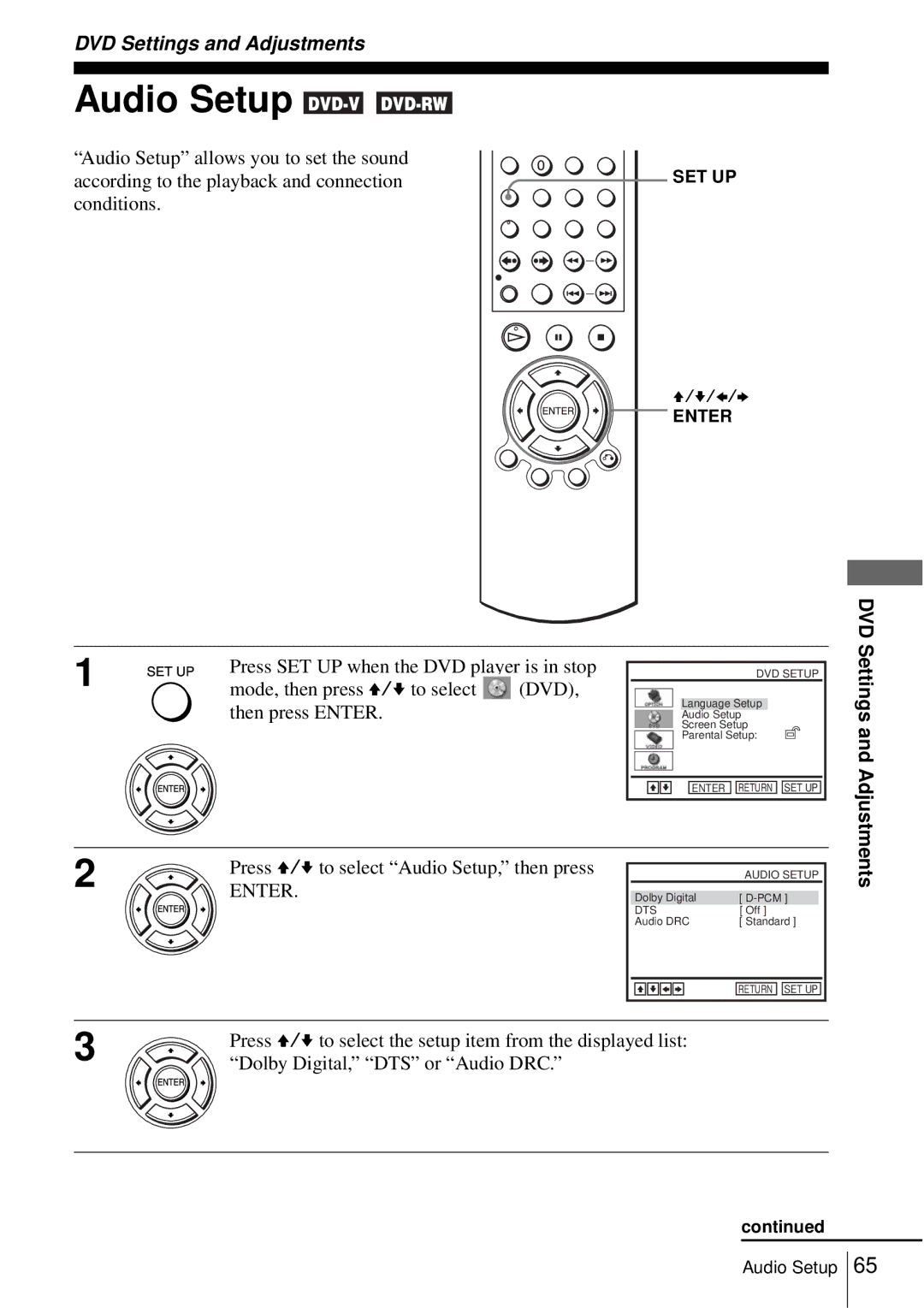 Sony SLV-D550P, D350P operating instructions Audio Setup 