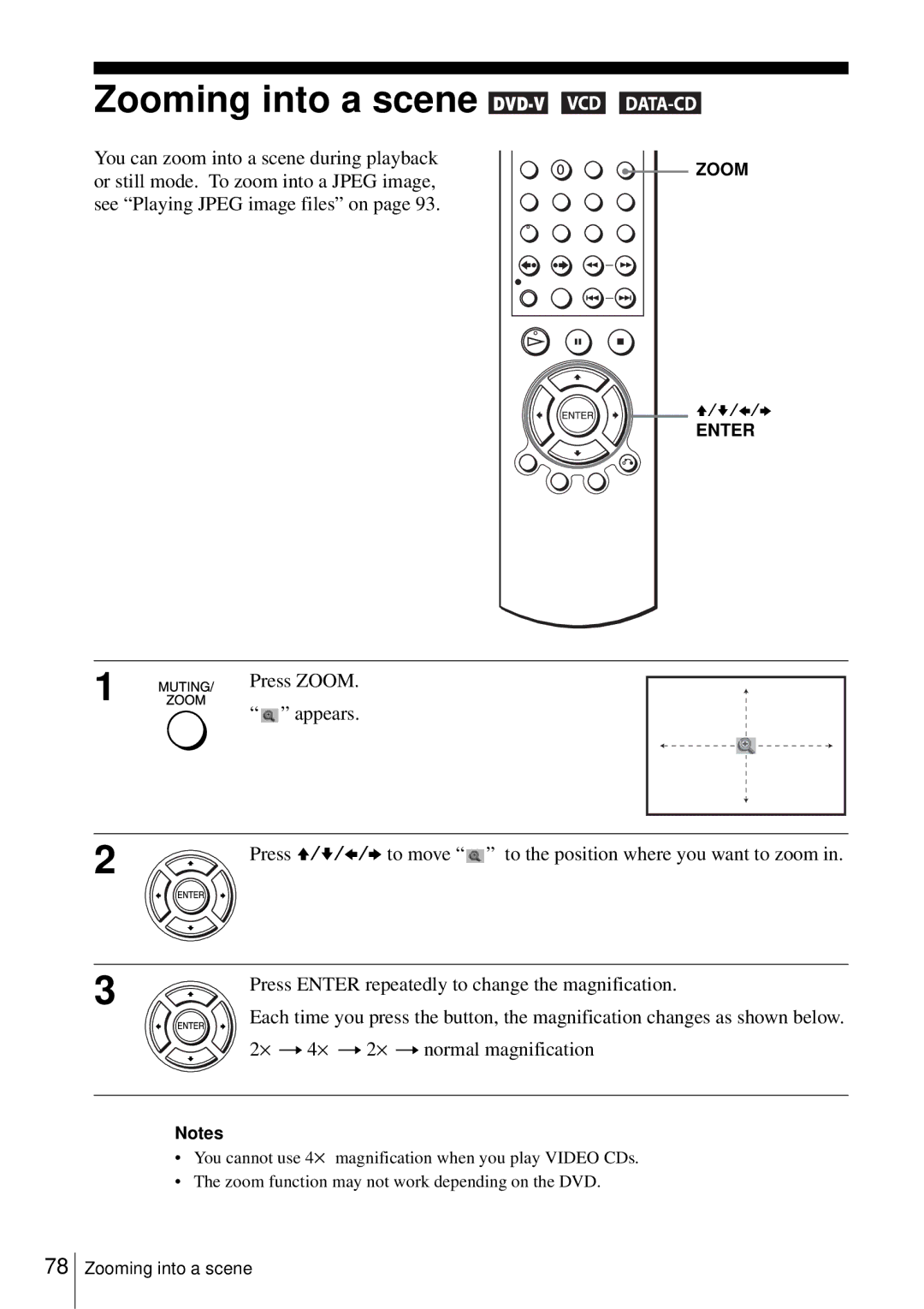 Sony D350P, SLV-D550P operating instructions Zooming into a scene, You can zoom into a scene during playback 