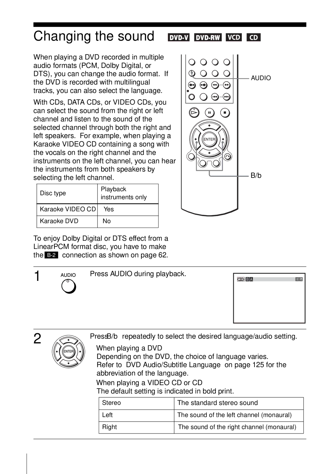 Sony D350P, SLV-D550P operating instructions Changing the sound 