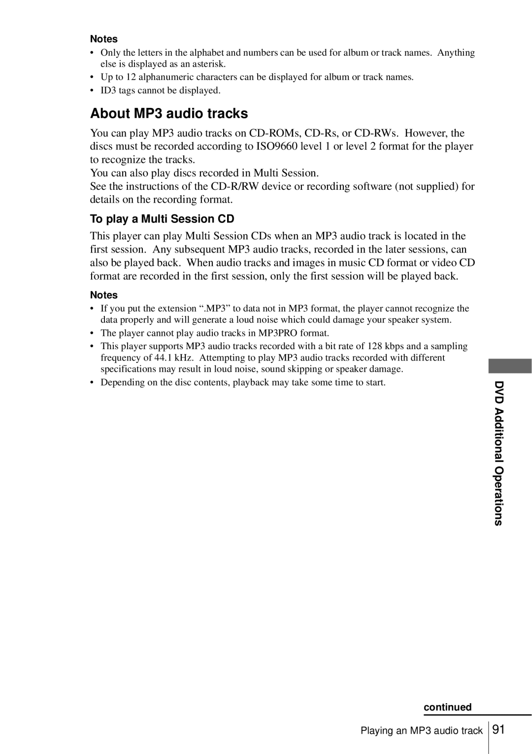 Sony SLV-D550P, D350P operating instructions About MP3 audio tracks, To play a Multi Session CD 