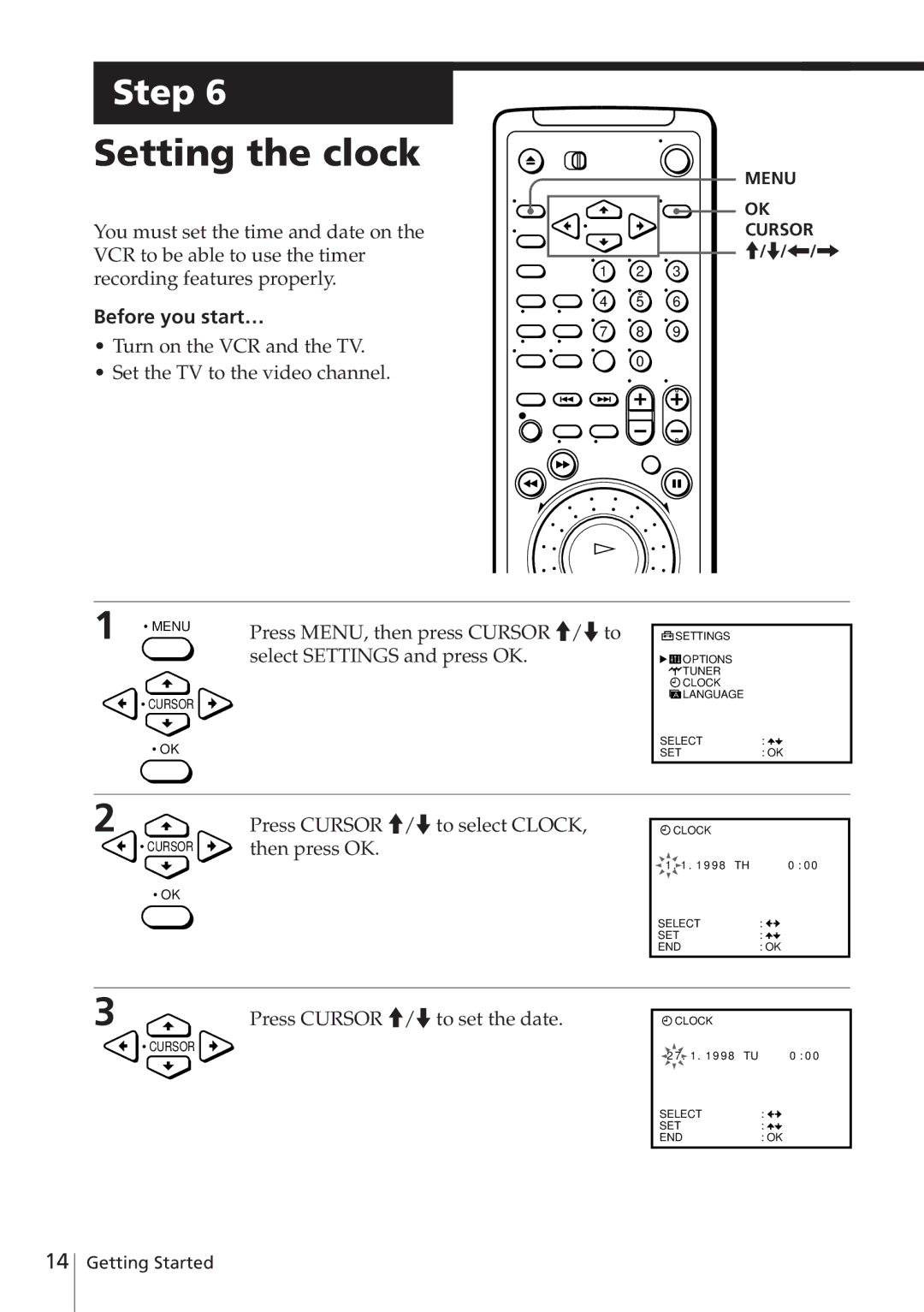 Sony SLV-E580EE manual Setting the clock, Before you start… 