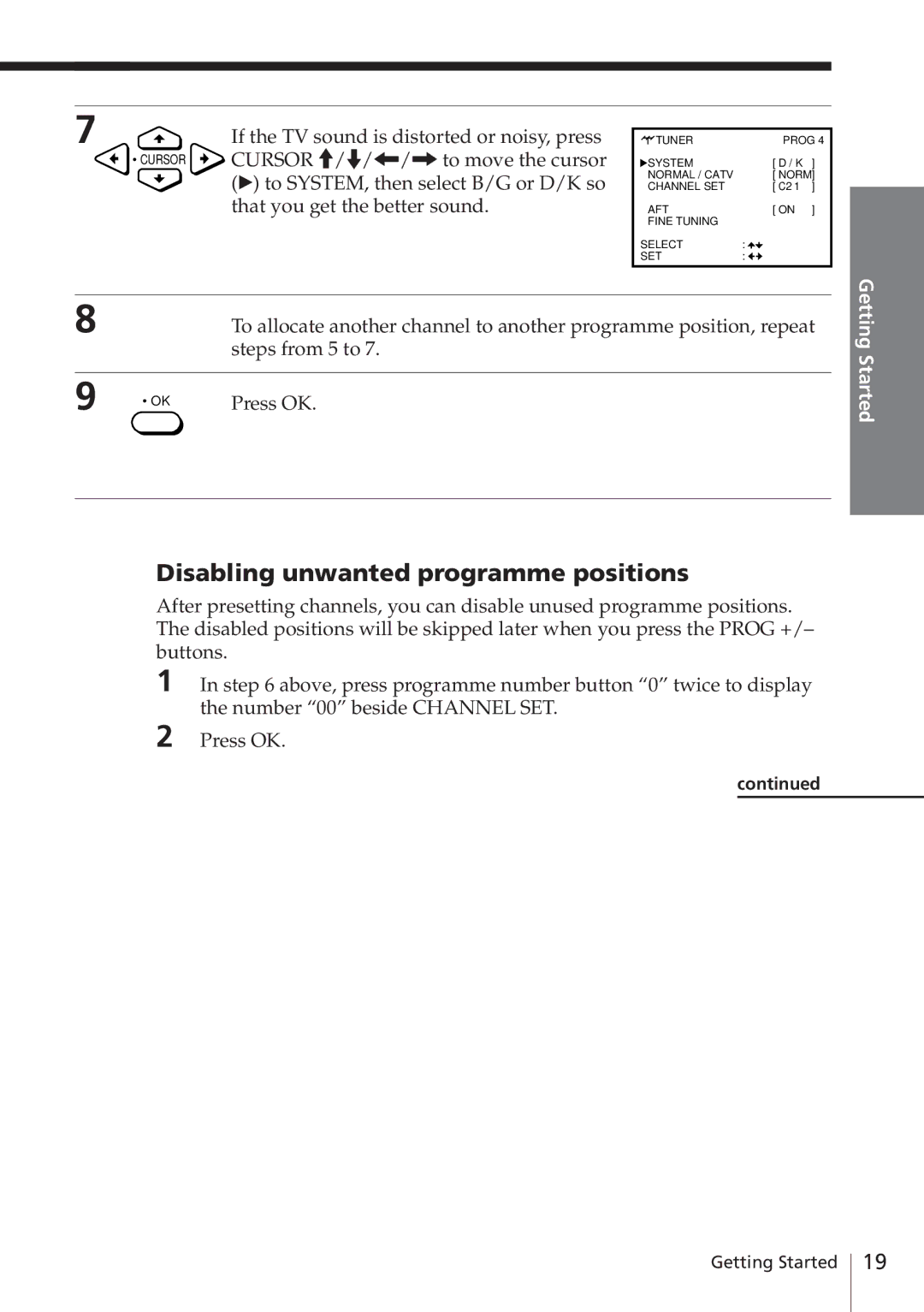 Sony SLV-E580EE manual Disabling unwanted programme positions 