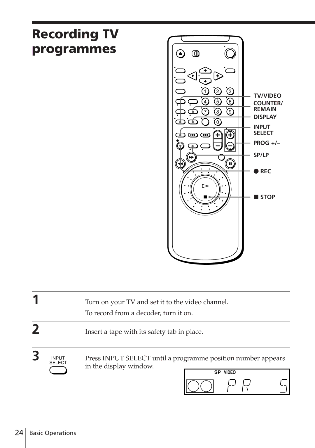 Sony SLV-E580EE manual Recording TV programmes, REC Stop 