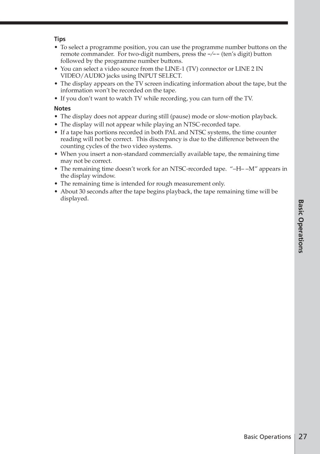 Sony SLV-E580EE manual Displayed. BasicOperations, Tips 