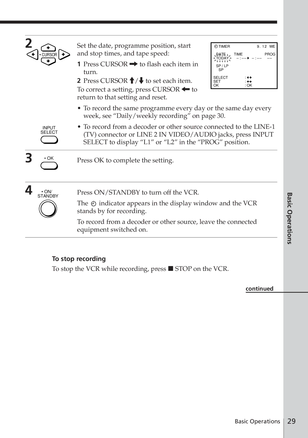 Sony SLV-E580EE manual Press ON/STANDBY to turn off the VCR 