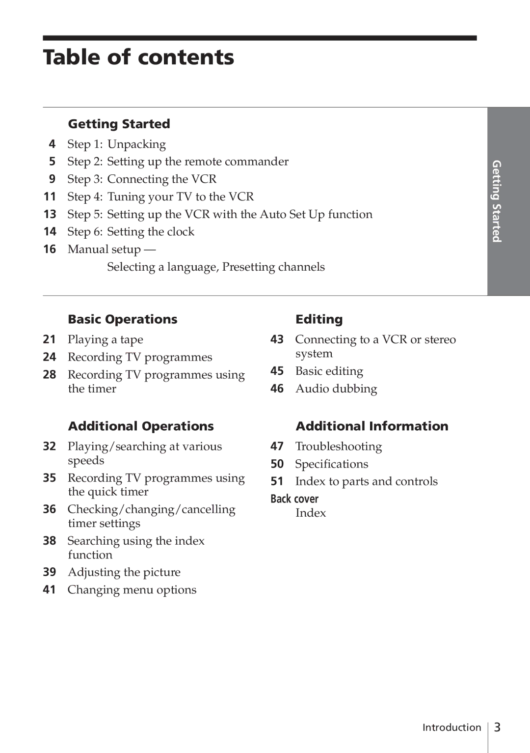 Sony SLV-E580EE manual Table of contents 