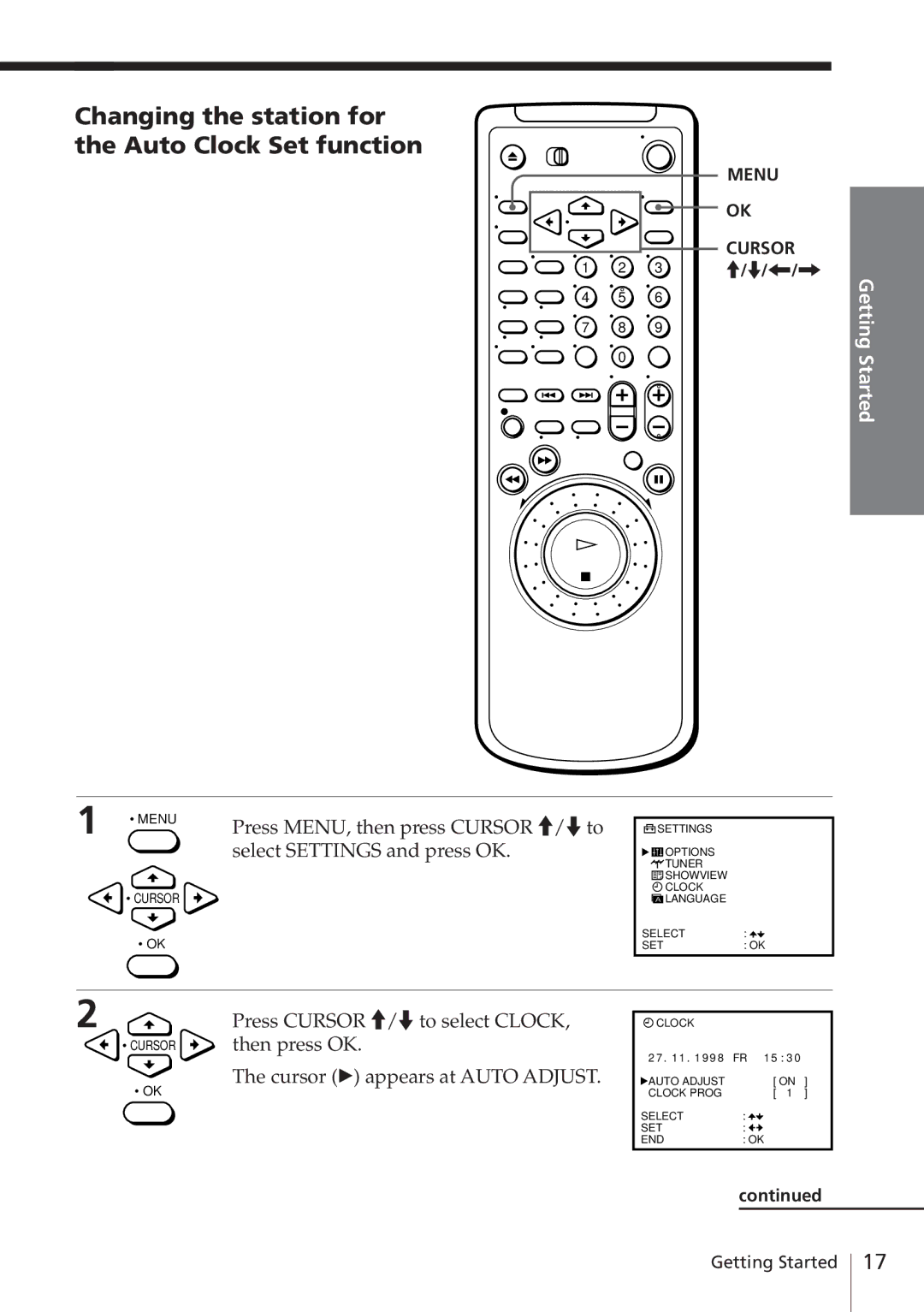 Sony SLV-E580EG manual Changing the station for the Auto Clock Set function 