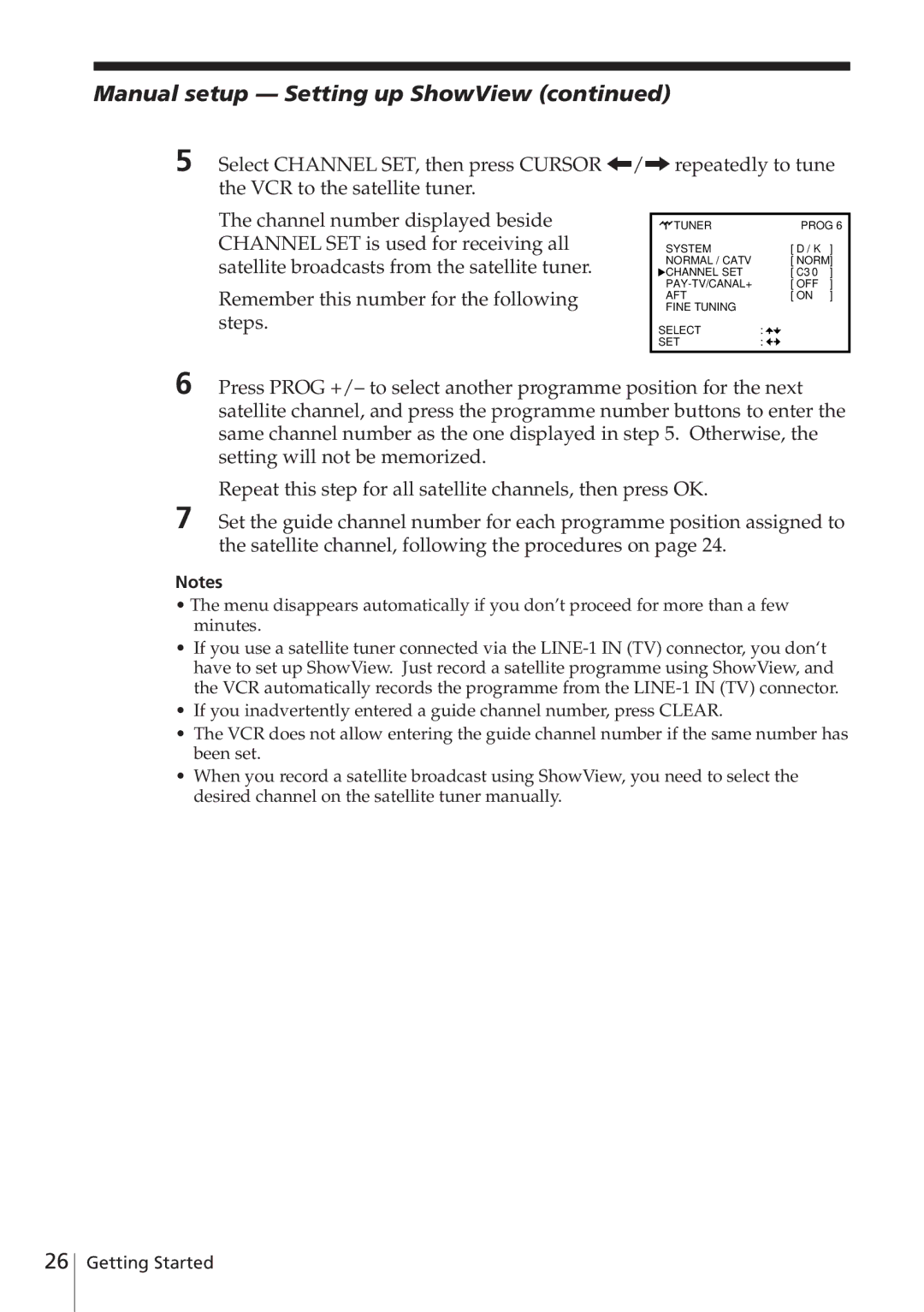 Sony SLV-E580EG manual Manual setup Setting up ShowView 