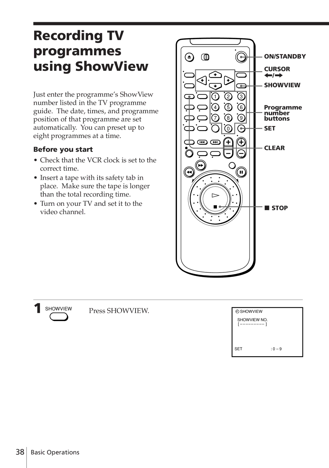 Sony SLV-E580EG manual Recording TV programmes using ShowView, Press Showview 