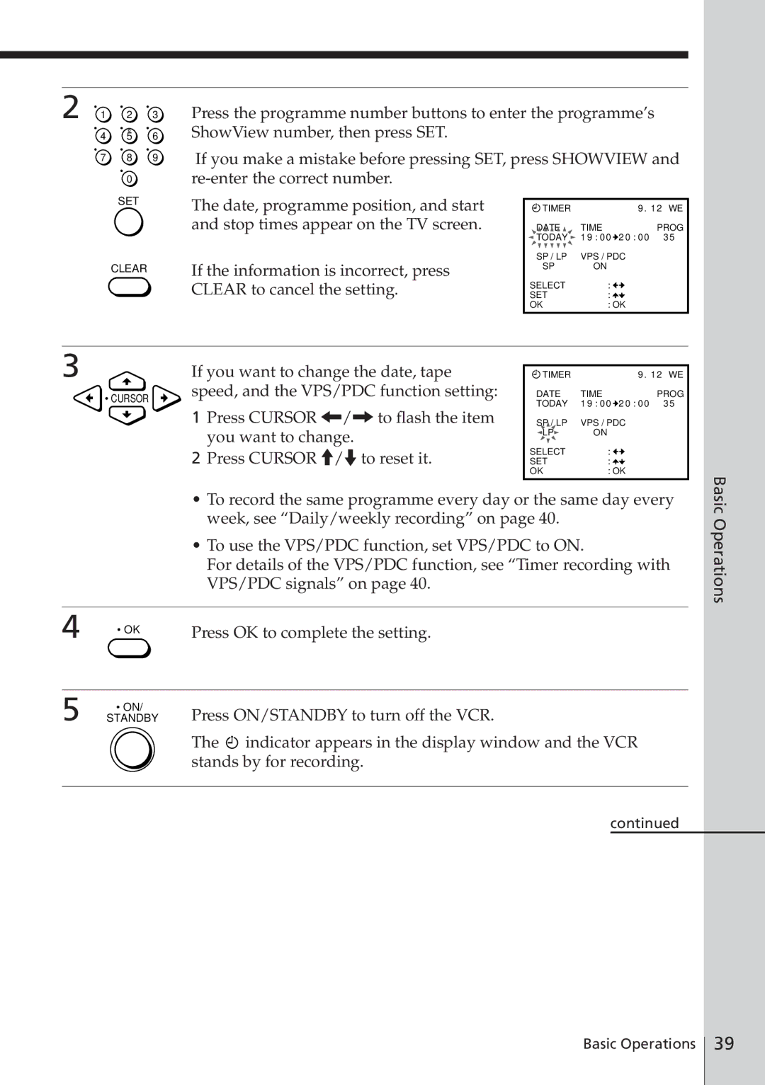 Sony SLV-E580EG manual SET Clear 