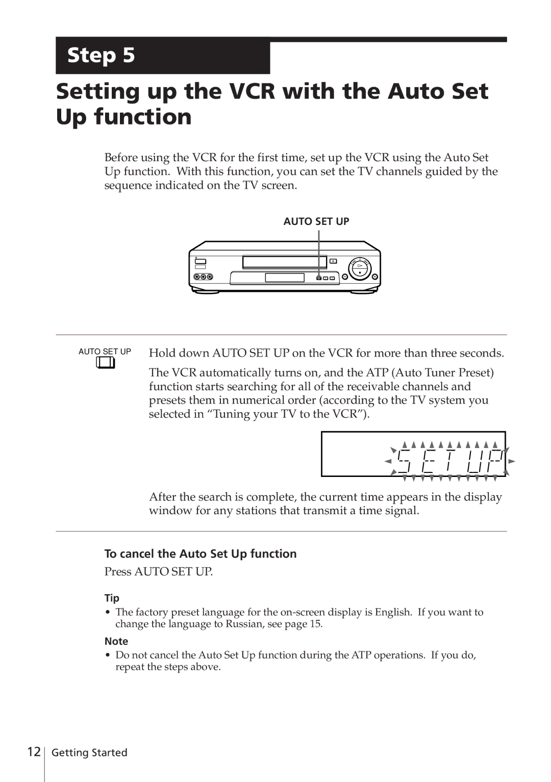 Sony SLV-E780EE Setting up the VCR with the Auto Set Up function, To cancel the Auto Set Up function, Press Auto SET UP 