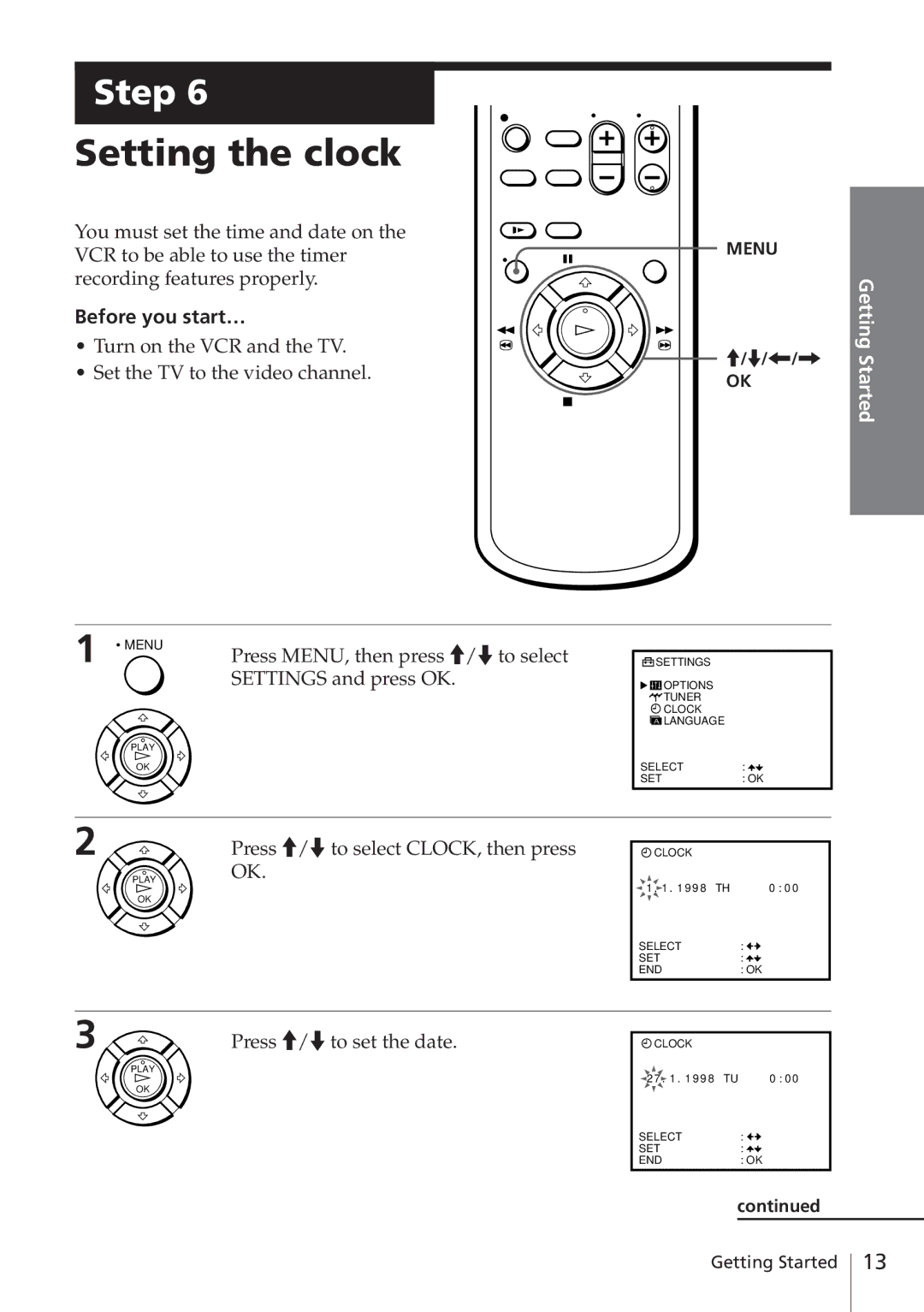 Sony SLV-E780EE manual Setting the clock, Before you start… 