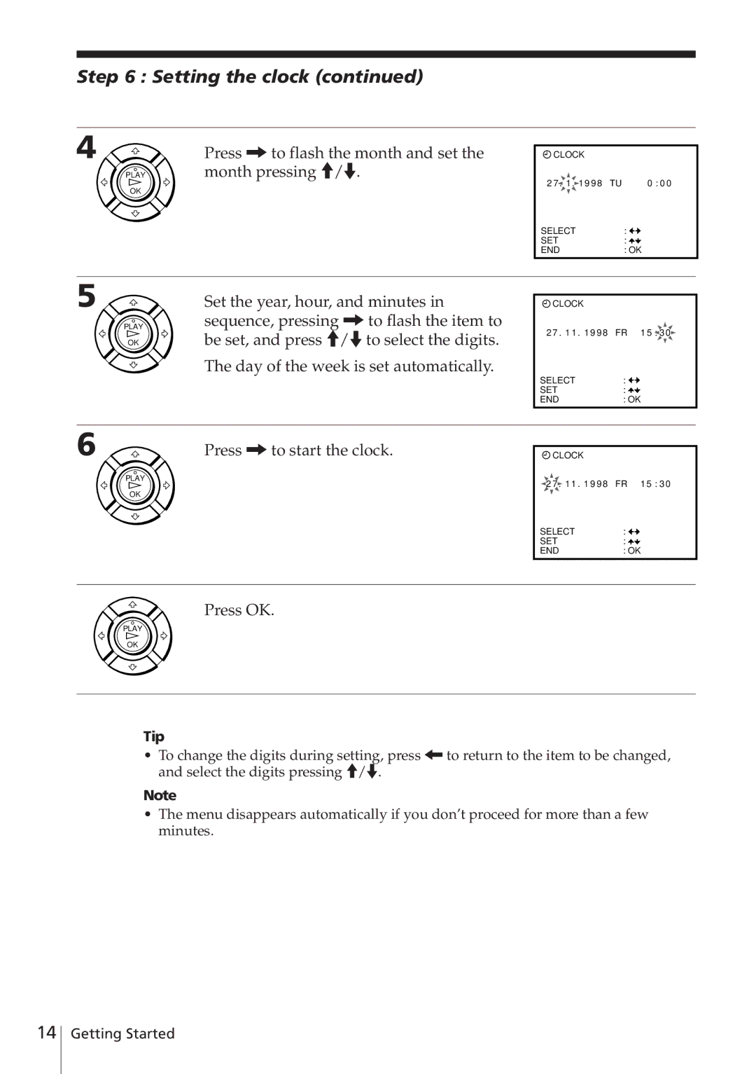 Sony SLV-E780EE manual Setting the clock, Press /to flash the month and set the month pressing, Press /to start the clock 