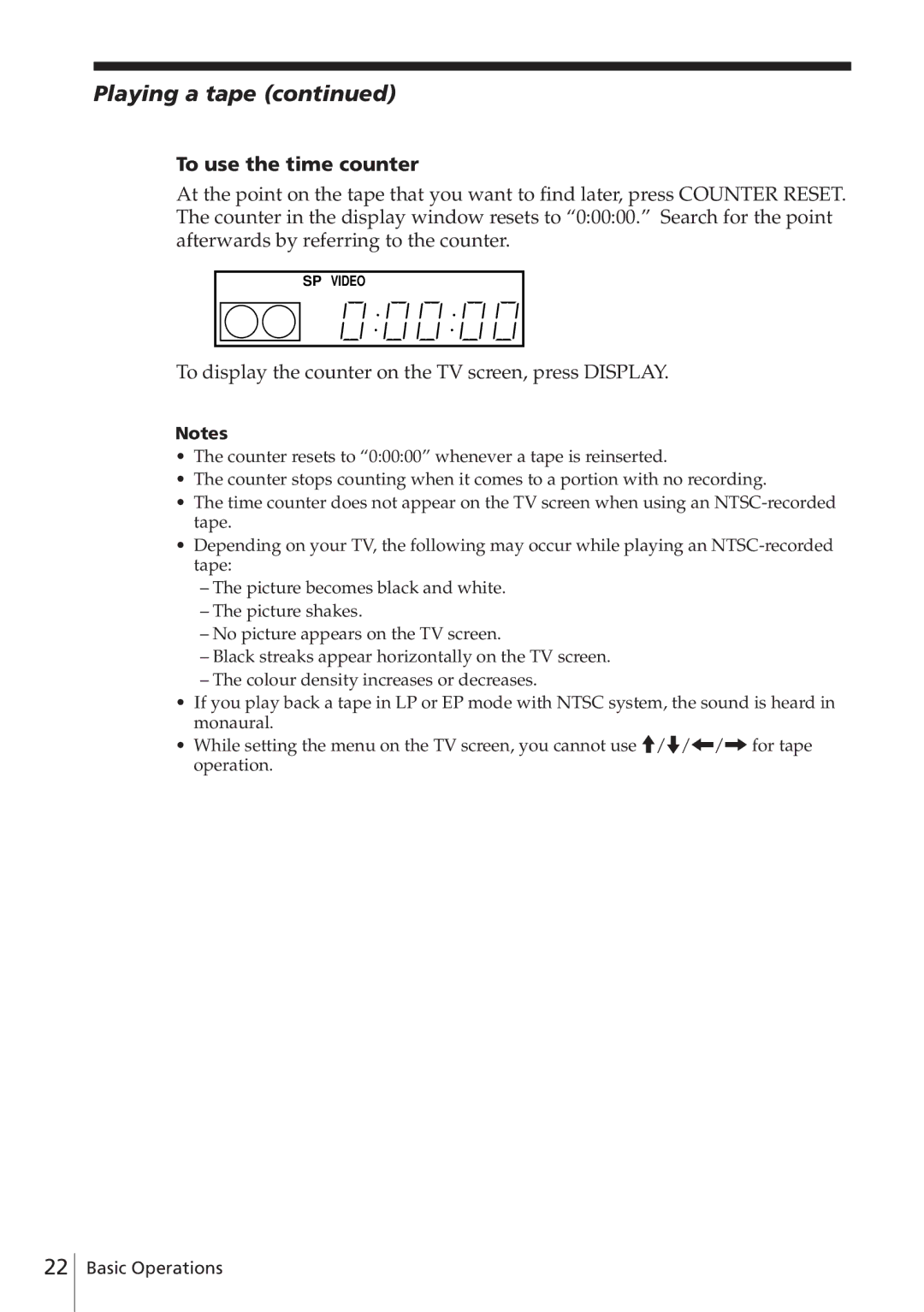 Sony SLV-E780EE manual Playing a tape, To use the time counter, To display the counter on the TV screen, press Display 