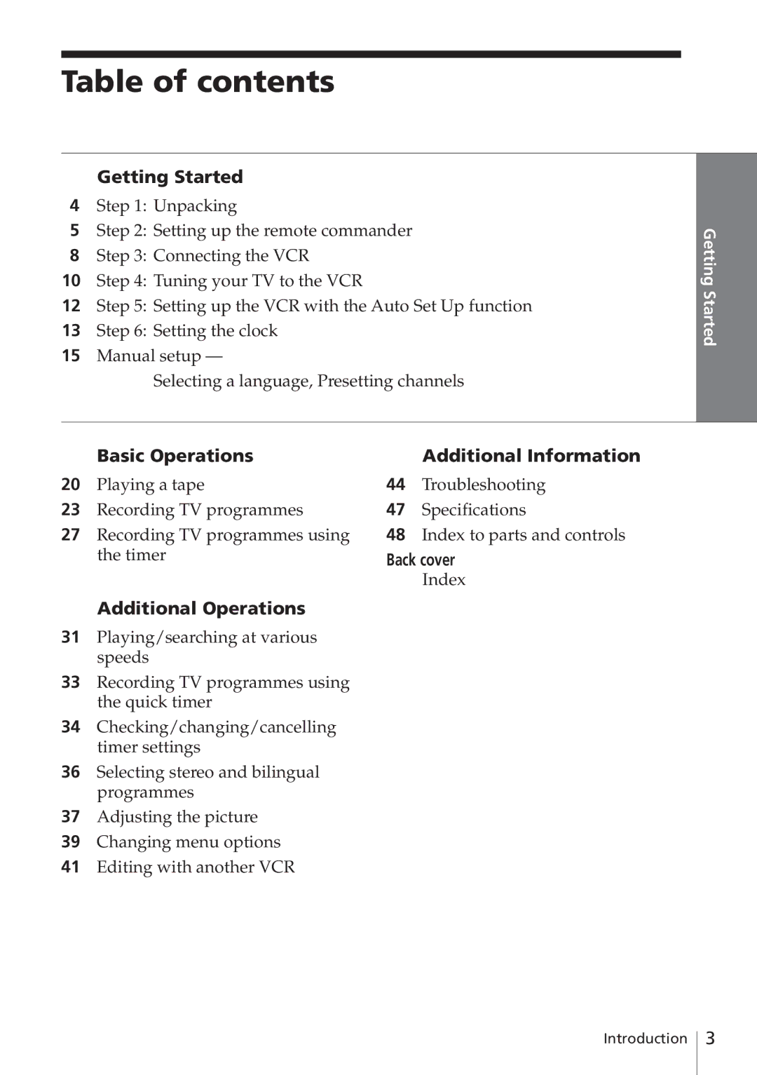 Sony SLV-E780EE manual Table of contents 