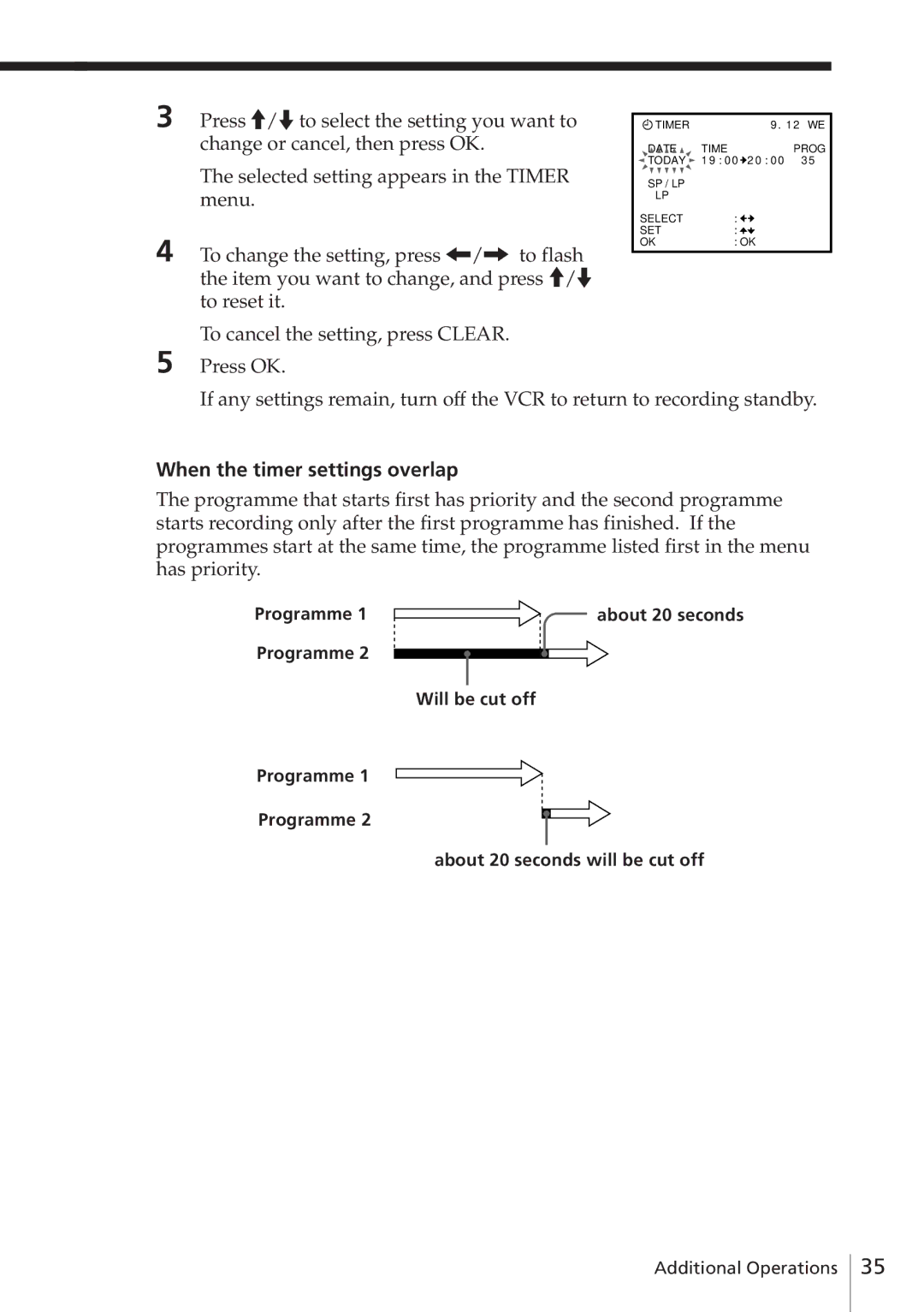 Sony SLV-E780EE manual When the timer settings overlap 