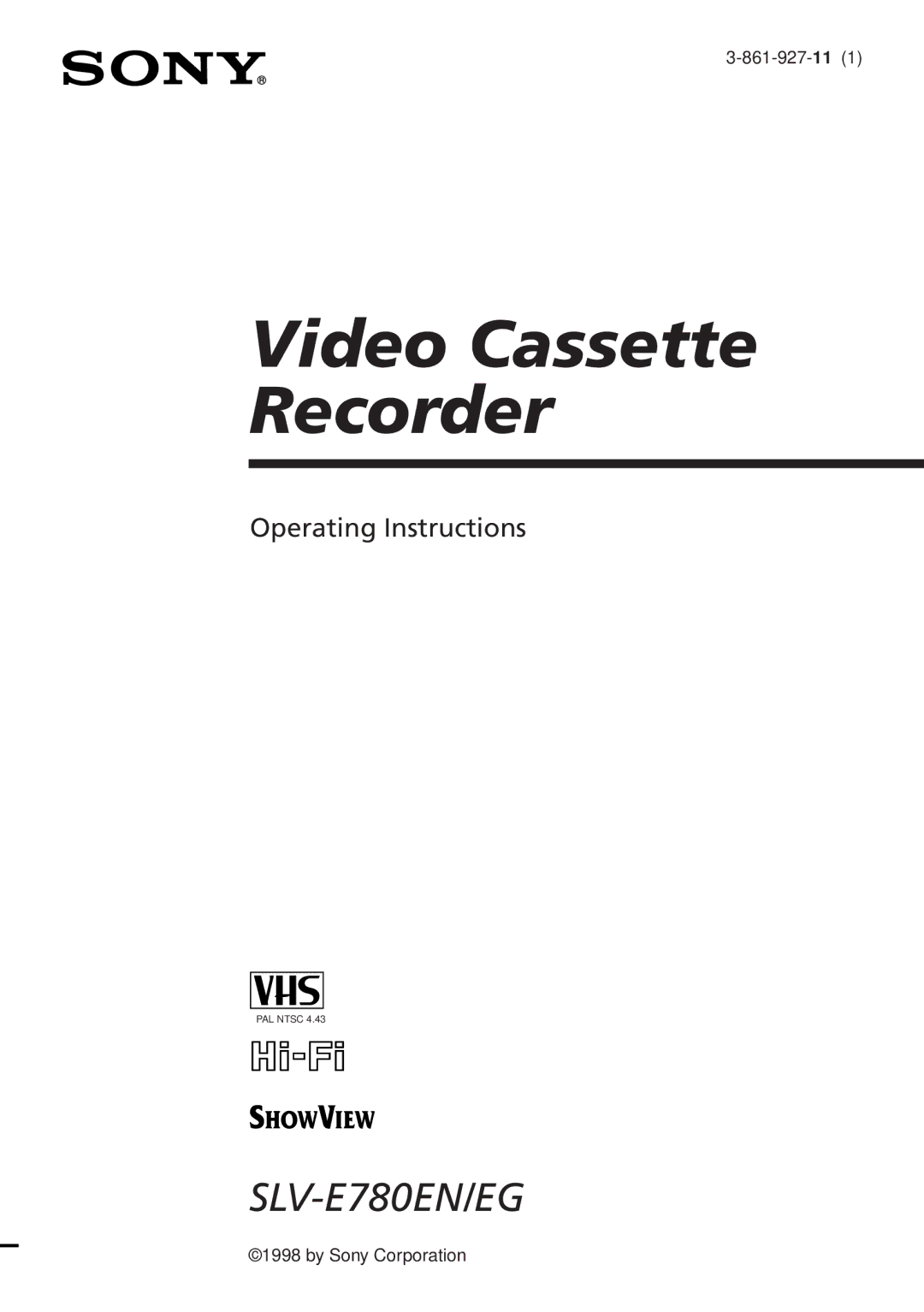 Sony SLV-E780EN/EG operating instructions Video Cassette Recorder 