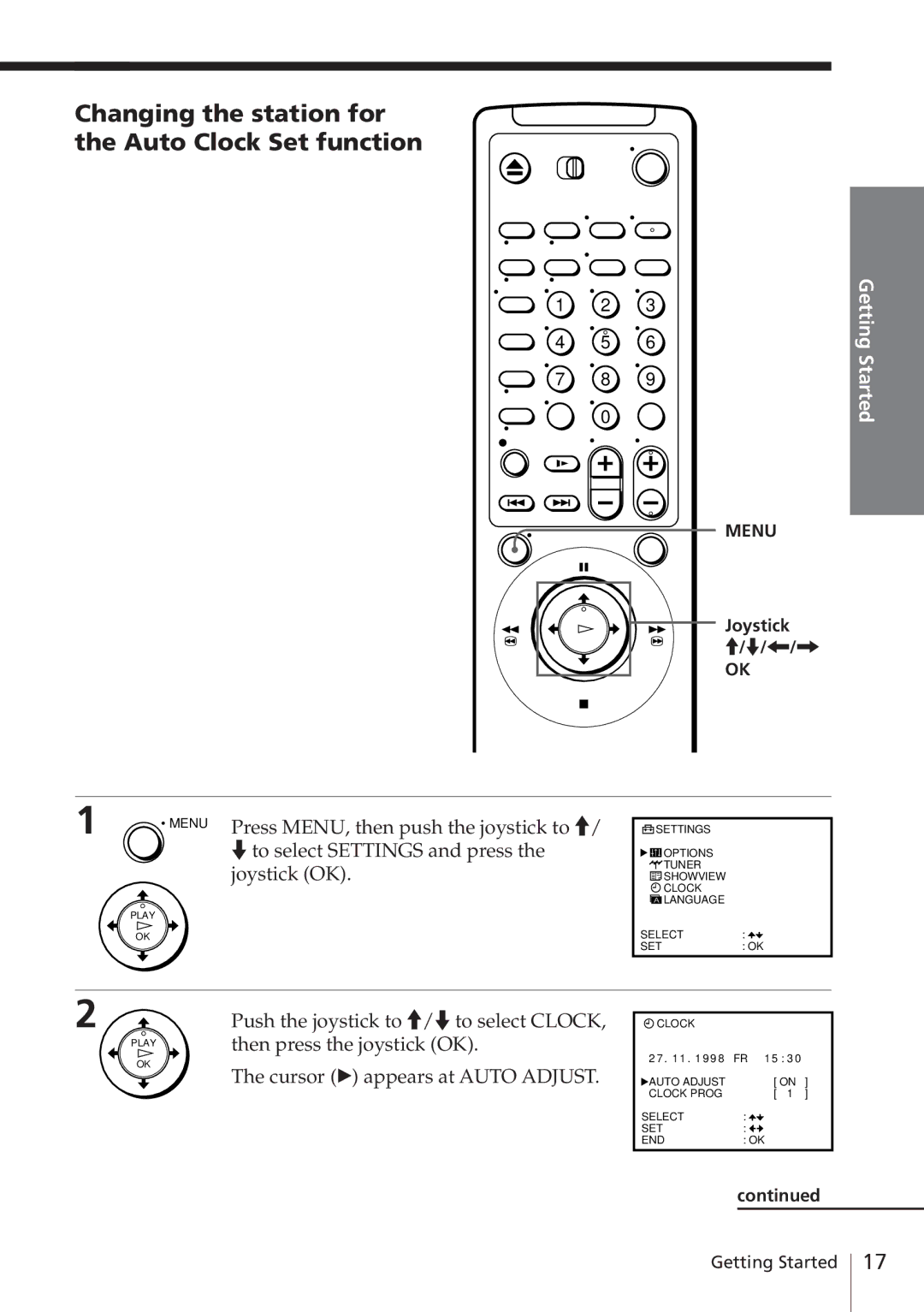 Sony SLV-E780EN/EG operating instructions Changing the station for the Auto Clock Set function 