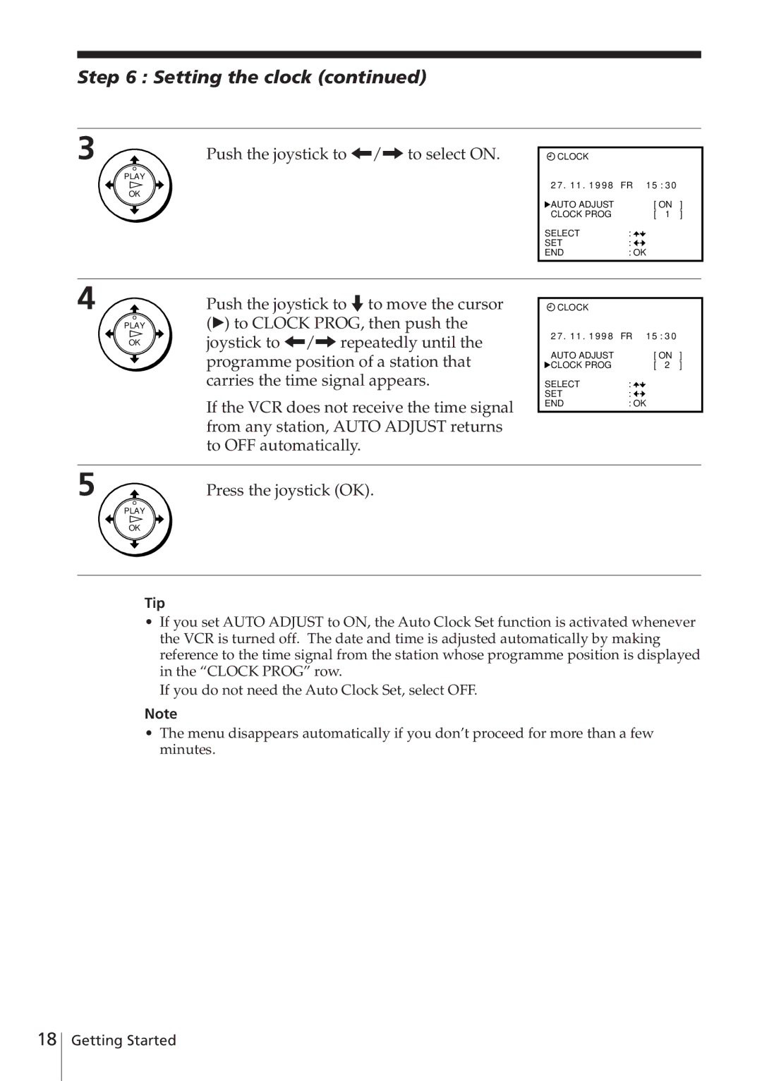 Sony SLV-E780EN/EG operating instructions Push the joystick to ?//to select on, Push the joystick to .to move the cursor 