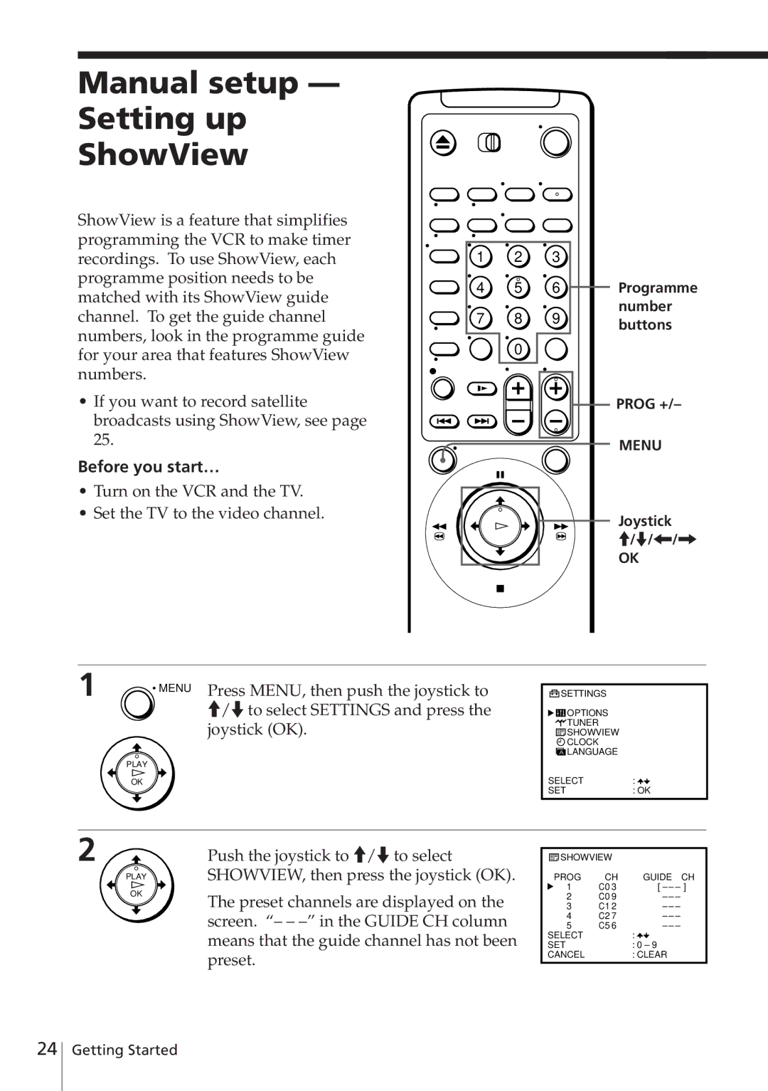 Sony SLV-E780EN/EG operating instructions Manual setup Setting up ShowView, Number, Buttons 