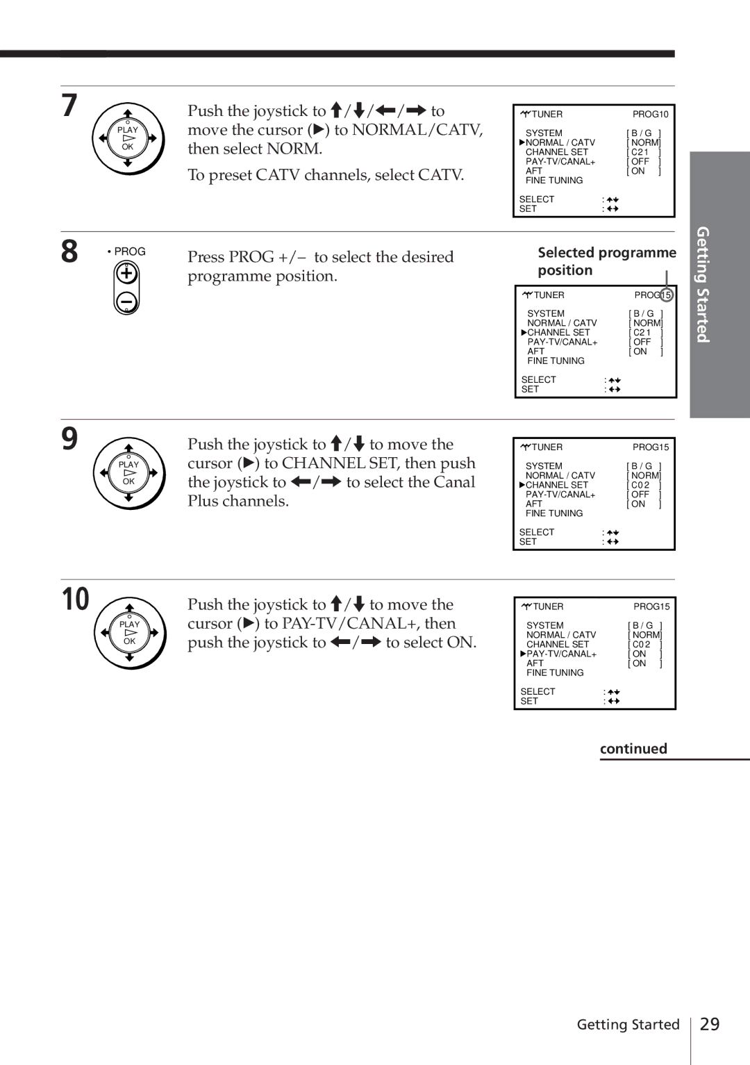 Sony SLV-E780EN/EG operating instructions Press Prog +/- to select the desired, Programme position, Position 