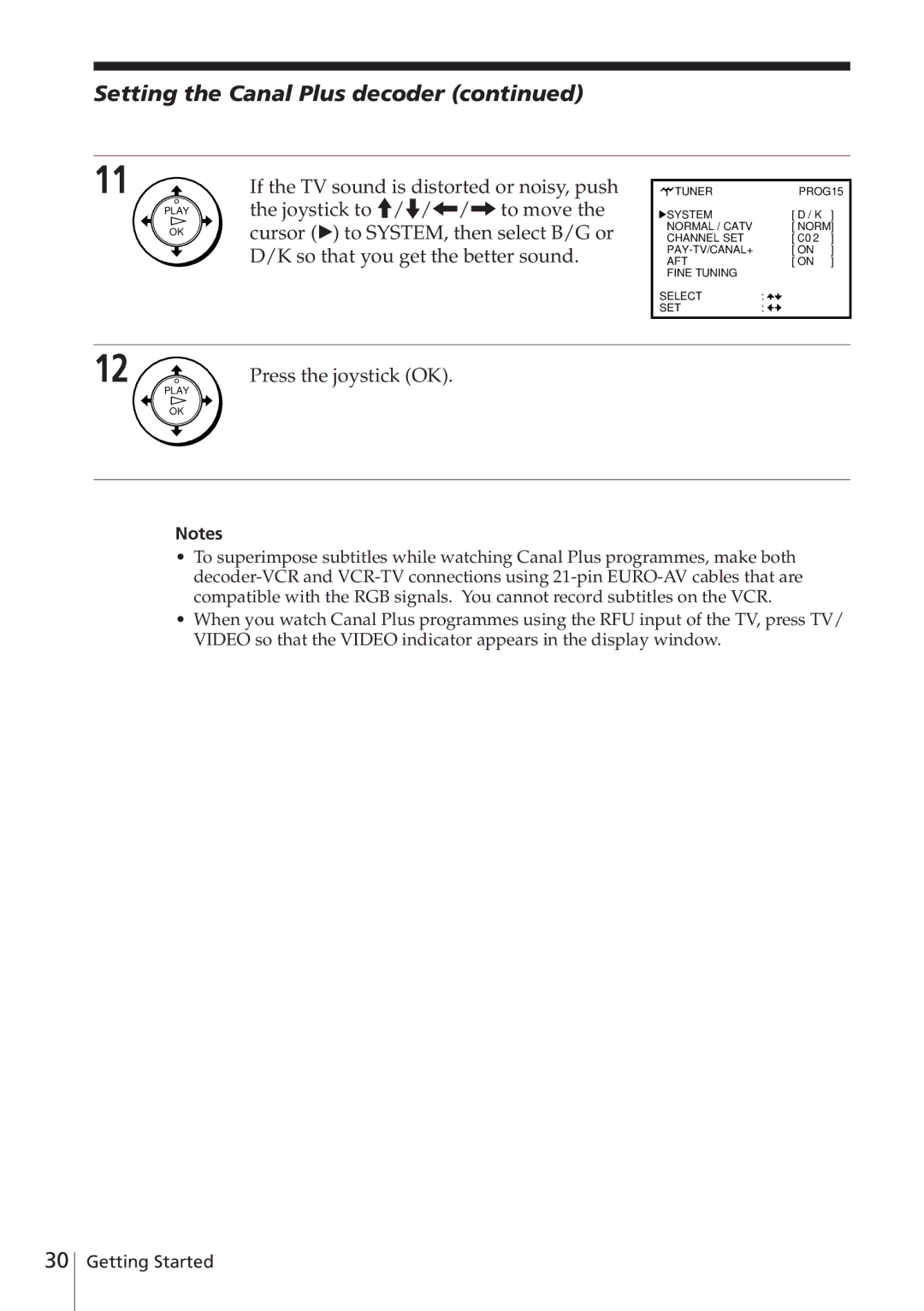 Sony SLV-E780EN/EG operating instructions Setting the Canal Plus decoder 