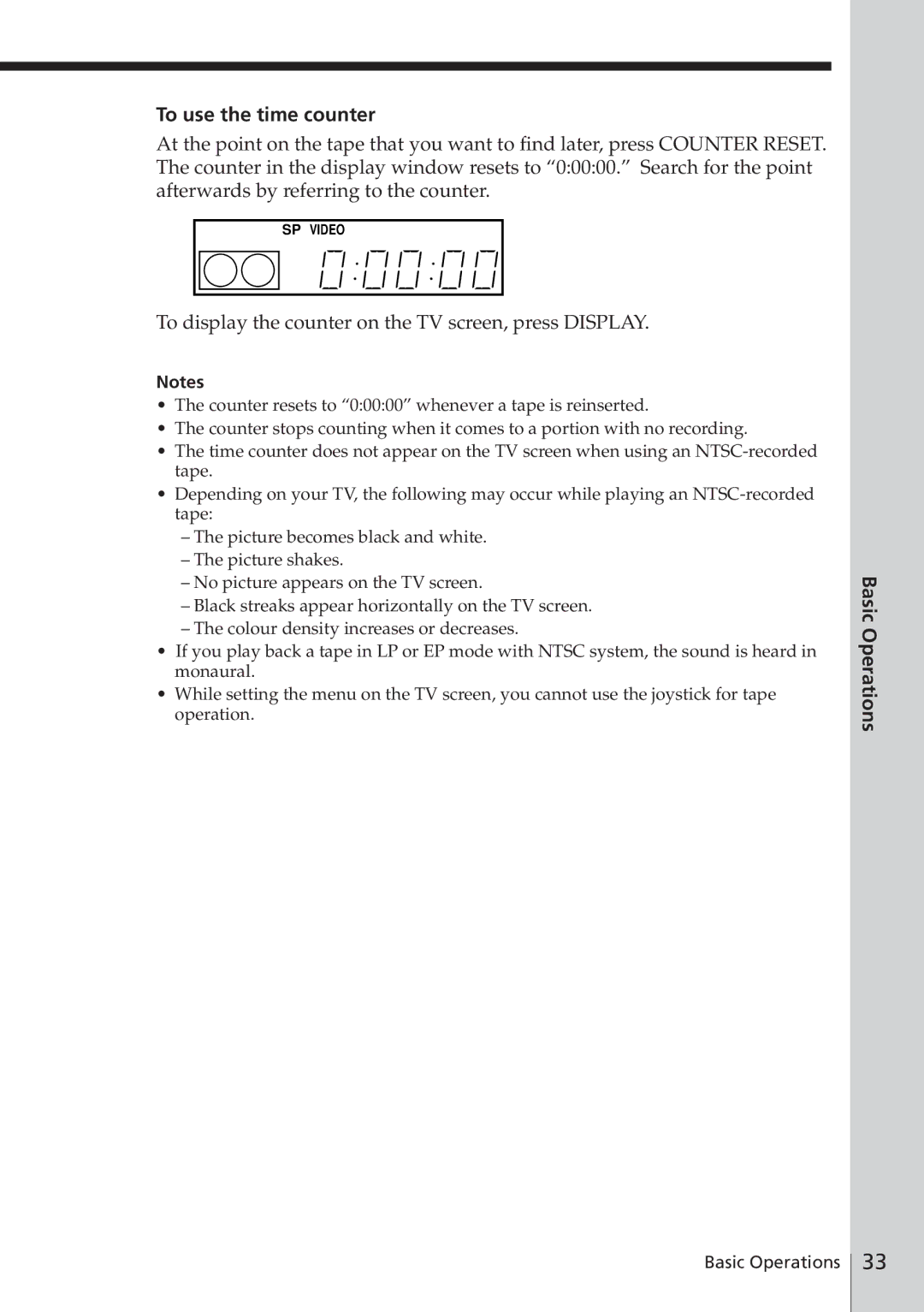 Sony SLV-E780EN/EG operating instructions To use the time counter, To display the counter on the TV screen, press Display 