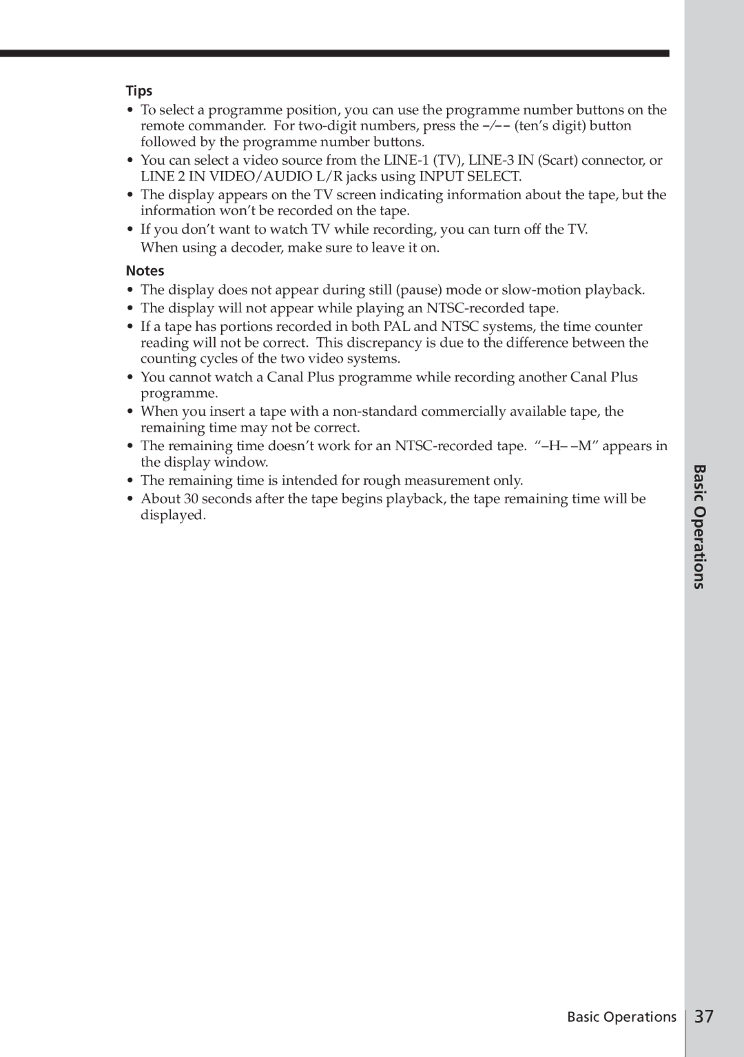 Sony SLV-E780EN/EG operating instructions Tips 