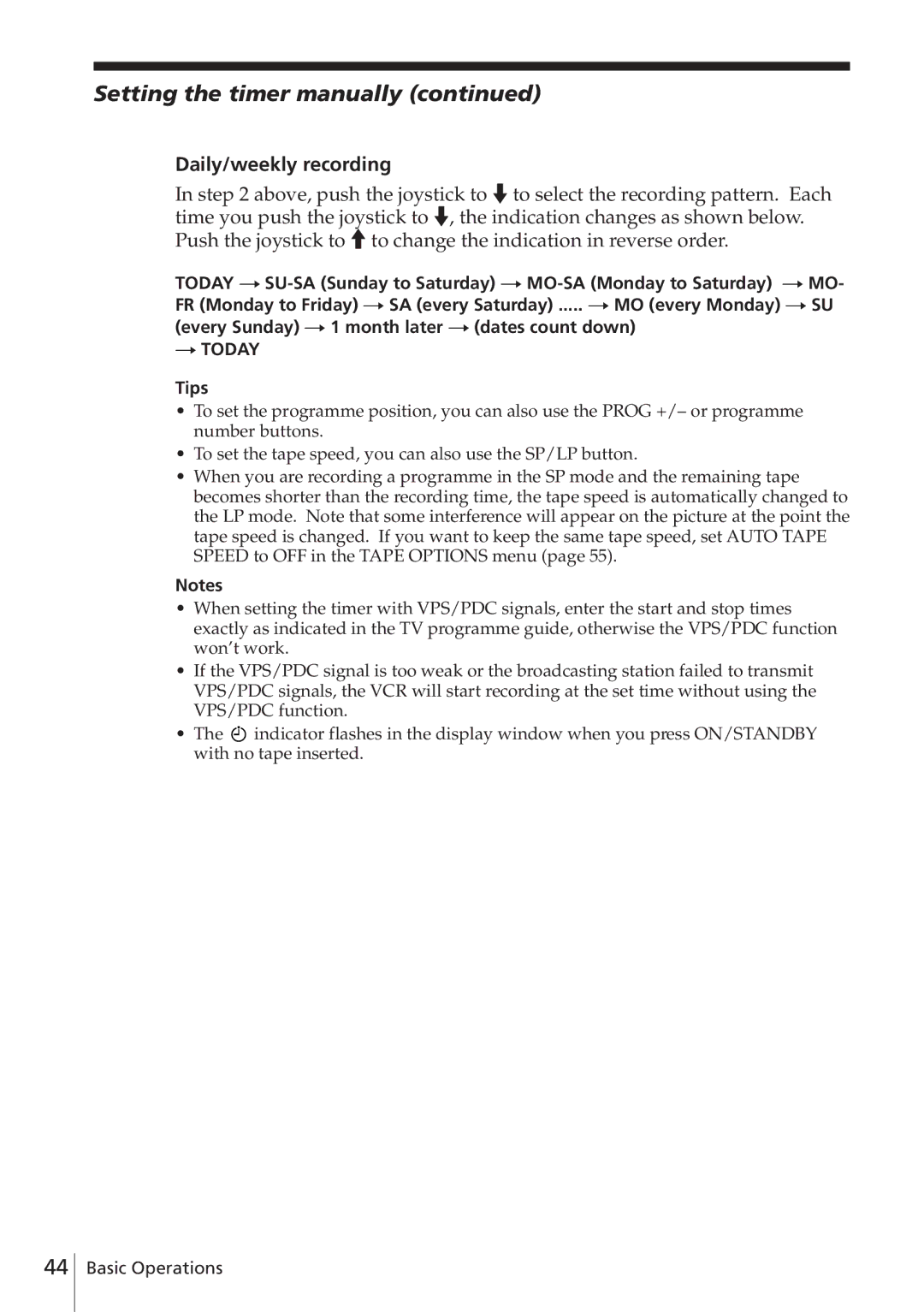 Sony SLV-E780EN/EG operating instructions Setting the timer manually, Daily/weekly recording 