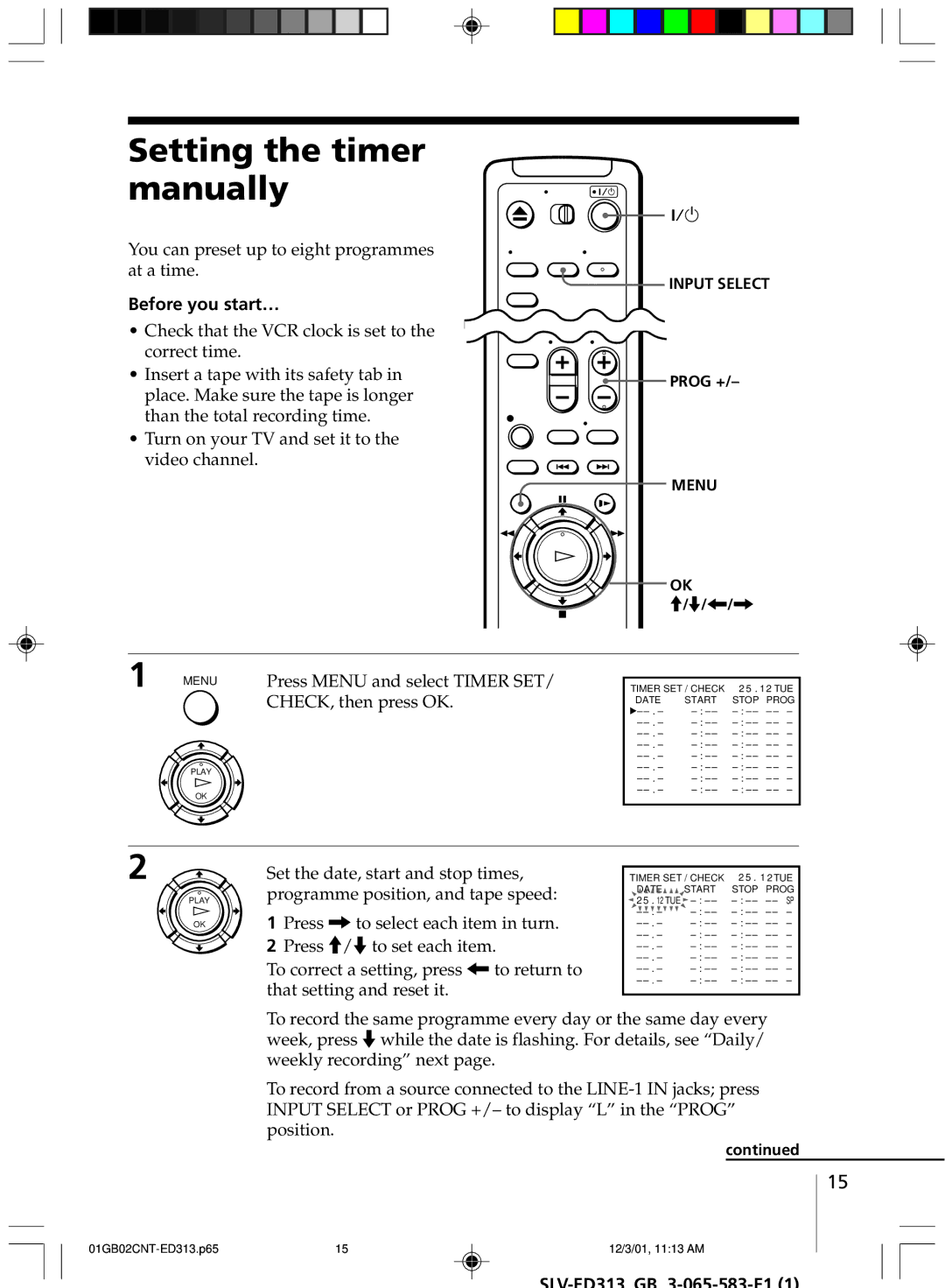 Sony SLV-ED313 Setting the timer manually, Before you start… 