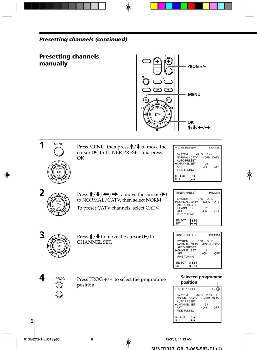 Sony SLV-ED313 manual Presetting channels Manually, Channel SET 