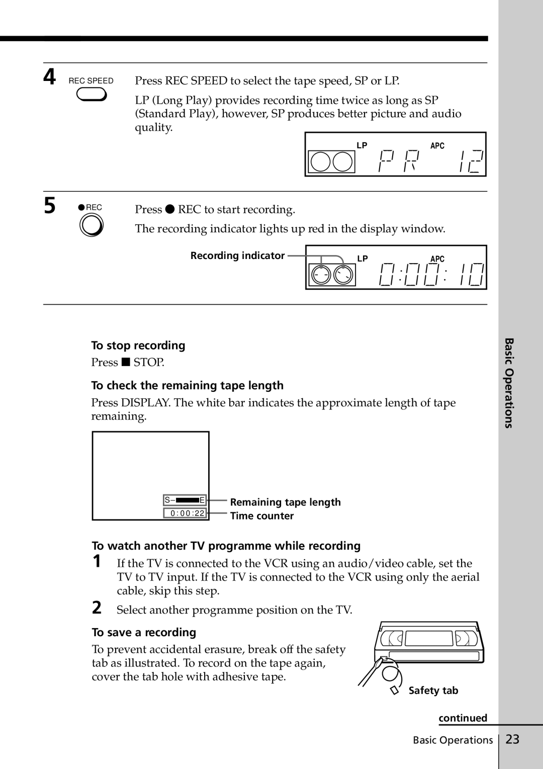 Sony SLV-ED818ME, SLV-ED817TH To stop recording, Press x Stop, To check the remaining tape length, To save a recording 