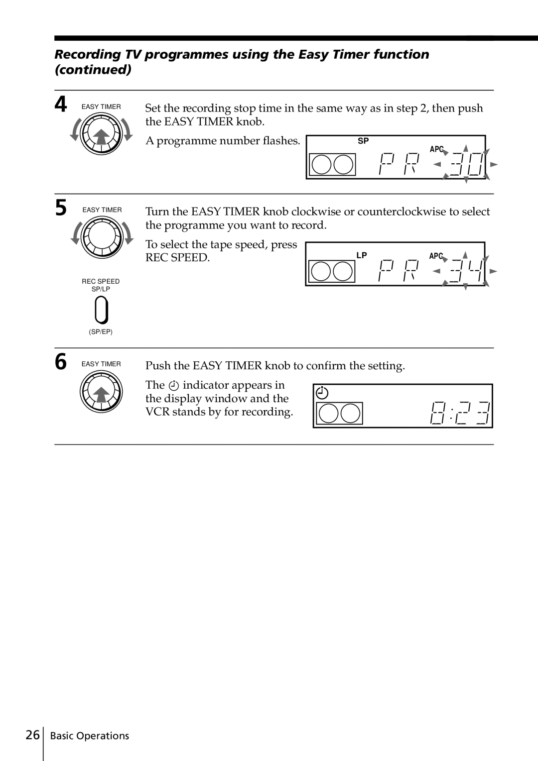 Sony SLV-ED915PS, SLV-ED817TH, SLV-ED515PS, SLV-ED818ME Recording TV programmes using the Easy Timer function, REC Speed 