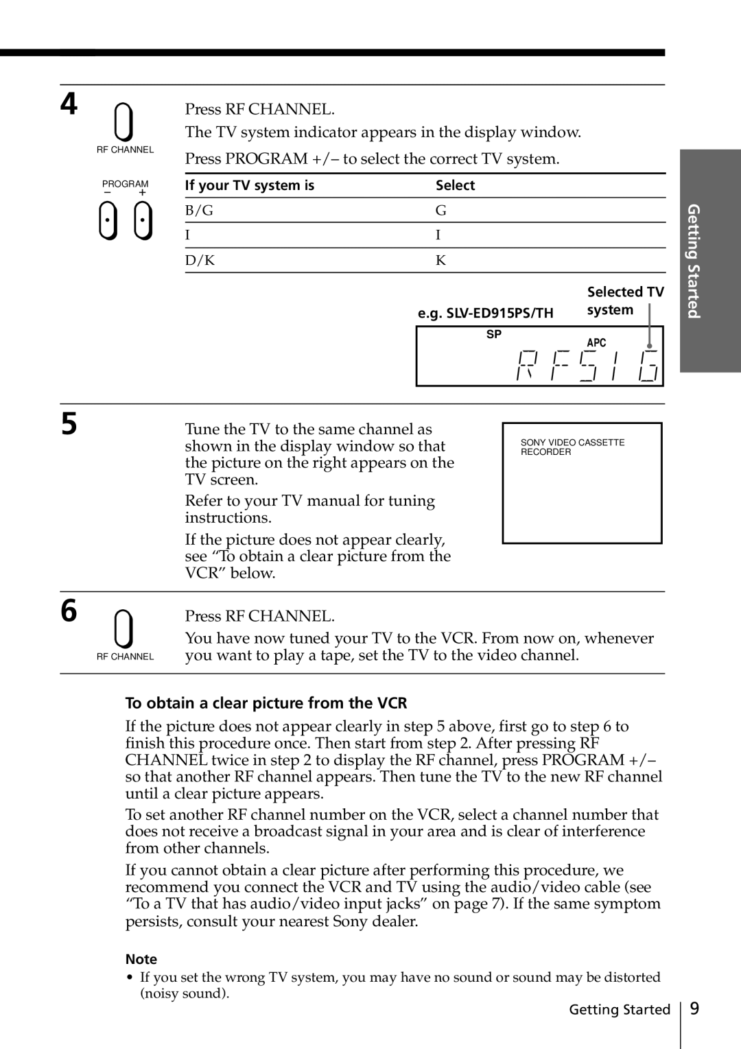 Sony SLV-ED818ME You want to play a tape, set the TV to the video channel, To obtain a clear picture from the VCR 