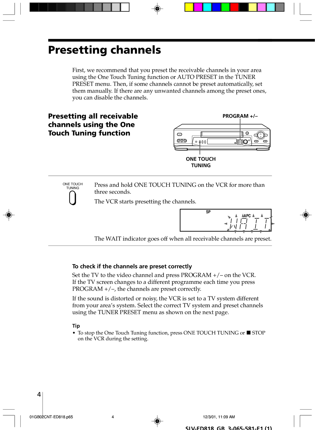 Sony SLV-ED616SG, SLV-ED818SG, SLV-ED616MJ manual Presetting channels, To check if the channels are preset correctly, Tip 