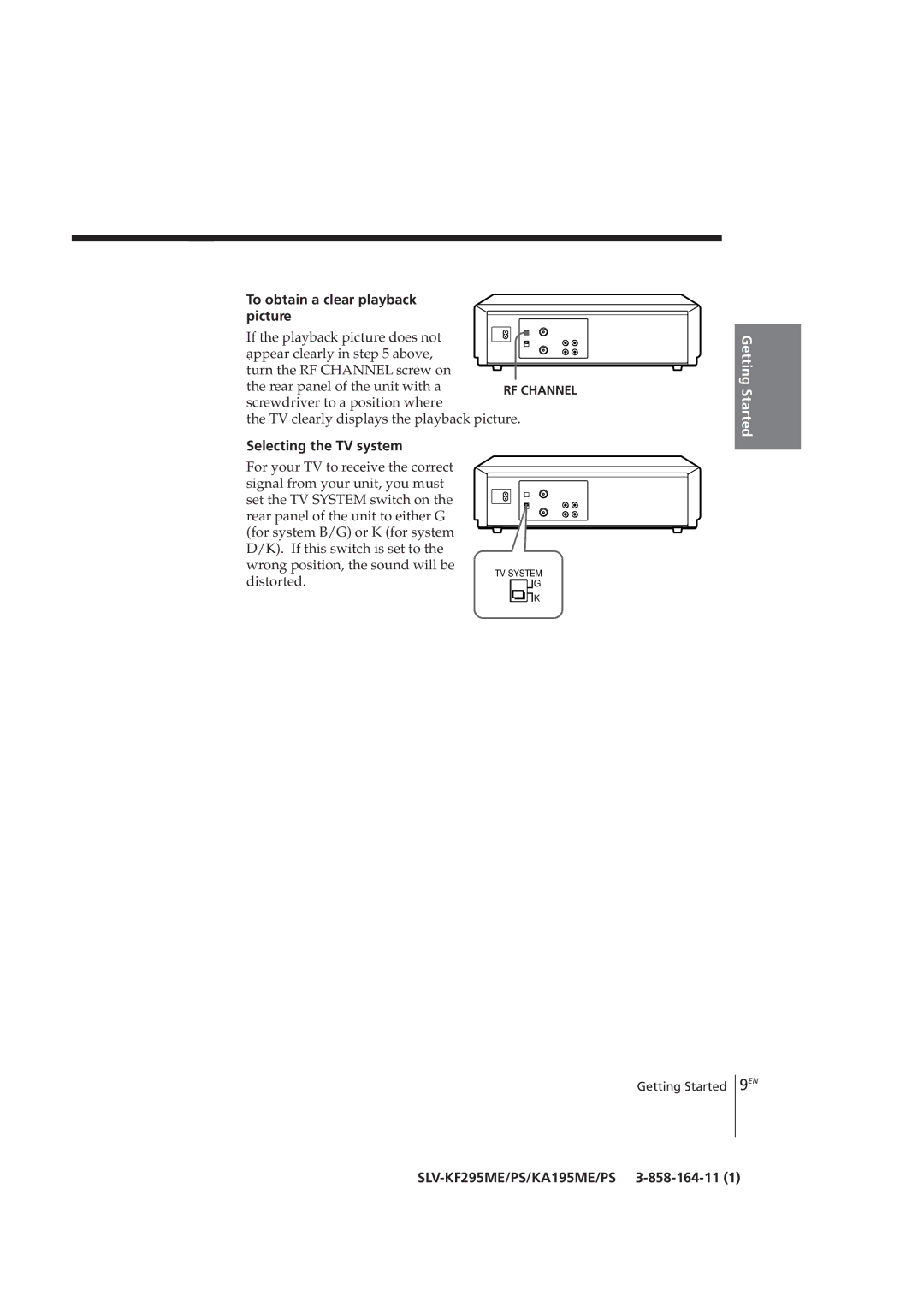 Sony SLV-KA195CH, SLV-KF295CH manual To obtain a clear playback picture, Selecting the TV system 