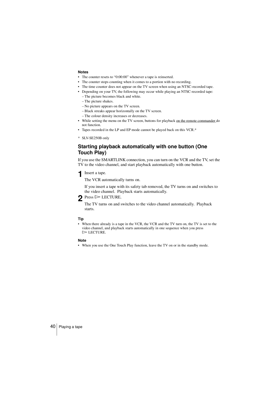 Sony SLV-SE450B, SLV-SE250B operating instructions Lecture 