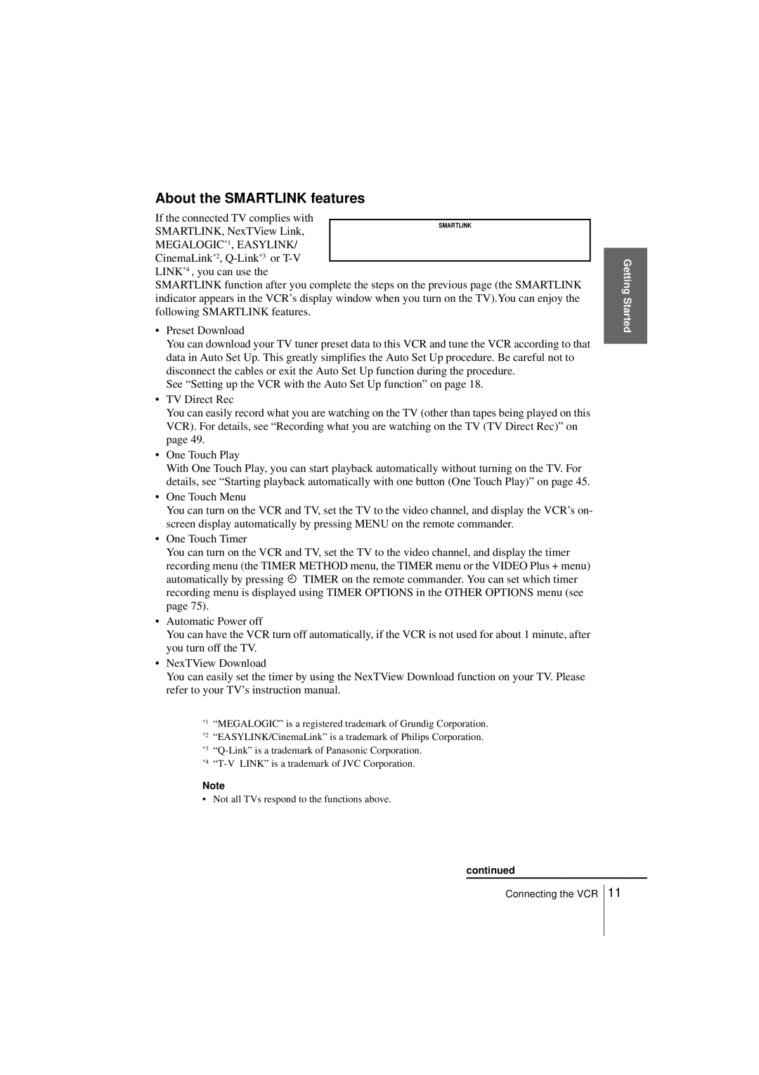 Sony SLV-SE850G About the Smartlink features, If the connected TV complies with SMARTLINK, NexTView Link 