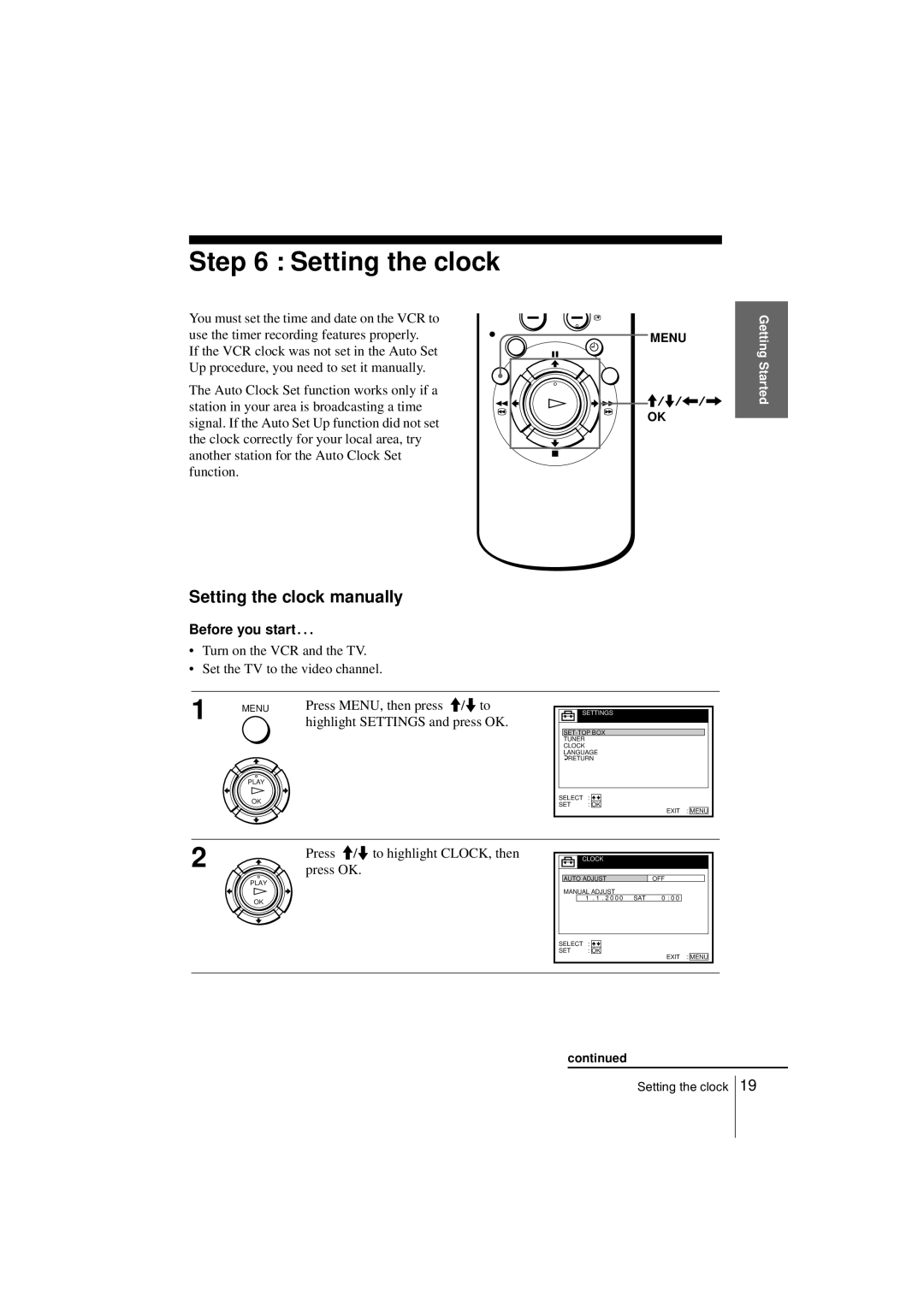 Sony SLV-SE850G operating instructions Setting the clock manually, Before you start… 